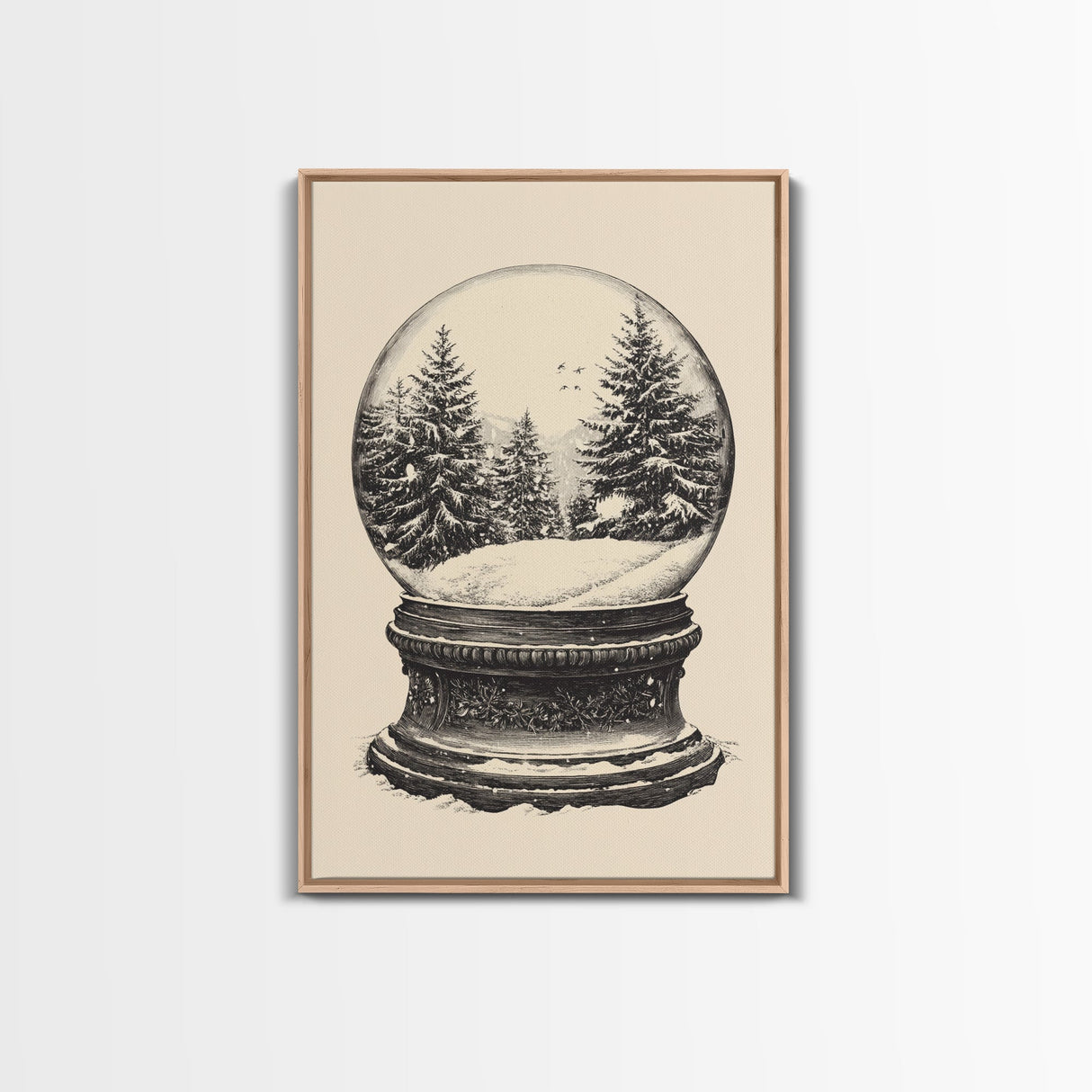 Sketch of a Christmas Snow Globe Canvas Print - Framed Canvas - Minimalist Christmas Art - Boho Christmas Art - Rustic Christmas Art
