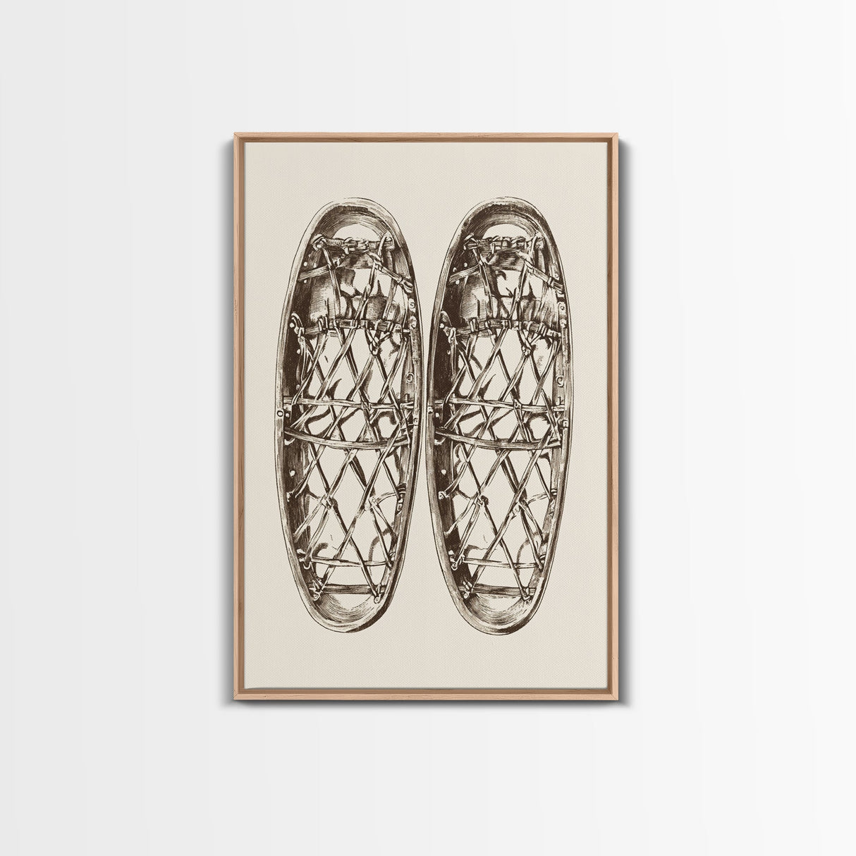Vintage Snow Shoes Canvas Print - Framed Canvas - Minimalist Christmas Art - Boho Christmas Art - Rustic Christmas Art