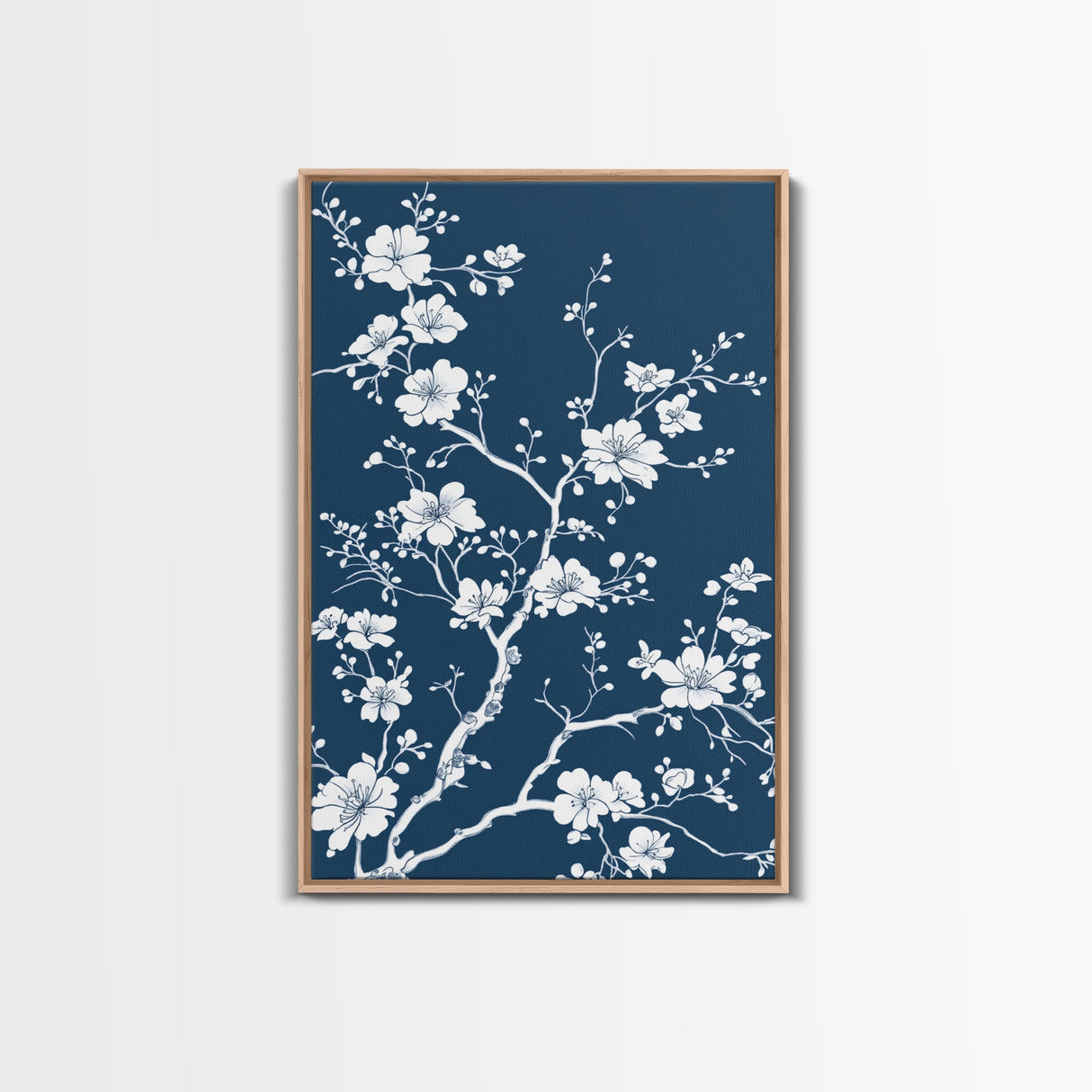 Forest Life Botanical Print - Framed Canvas Print - Chinoiserie Wall Art, Chinoiserie Painting, Blue Wall Art Ready To Hang