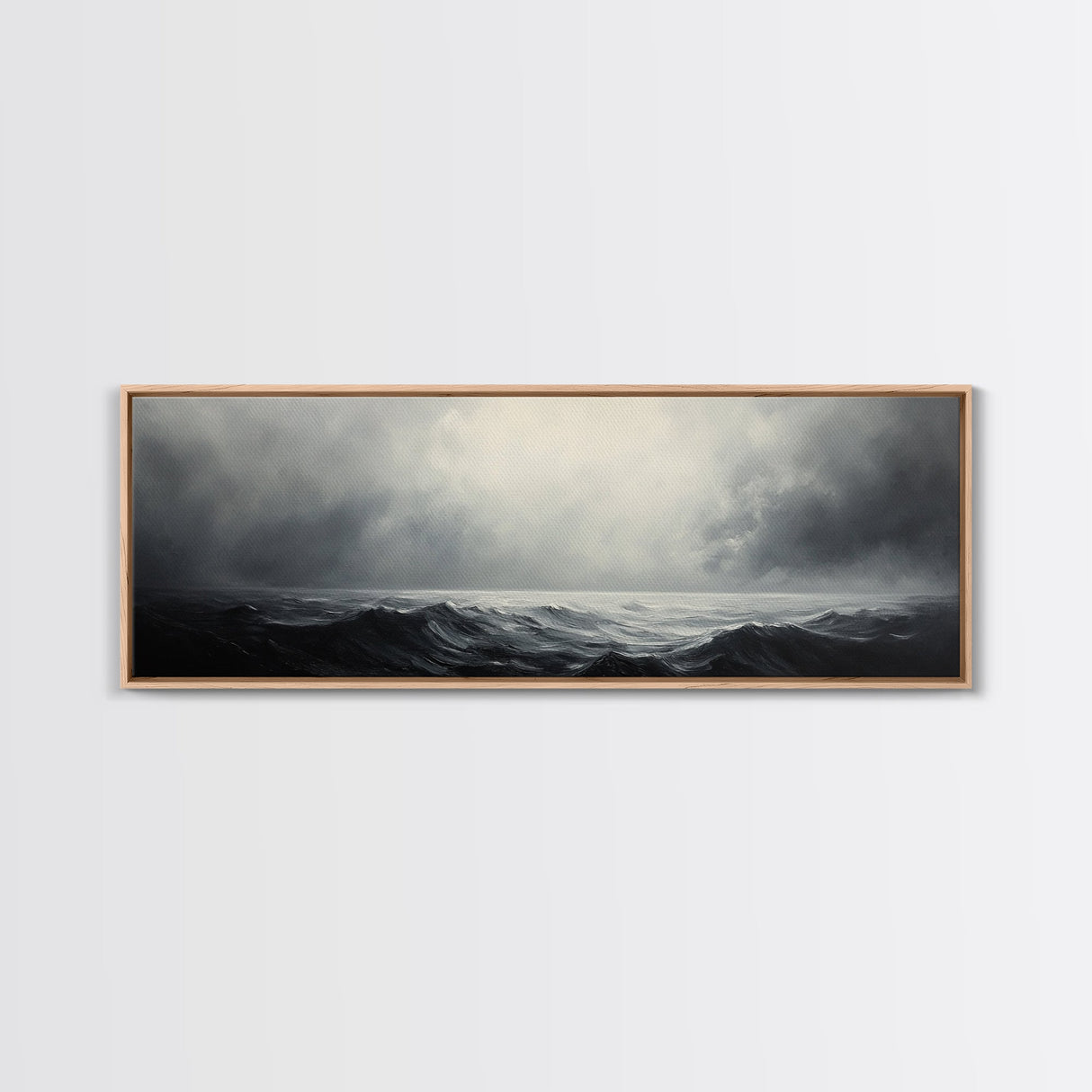 A storm rolls in over the ocean, framed canvas print - wood framed wall art - seascape painting - ocean painting