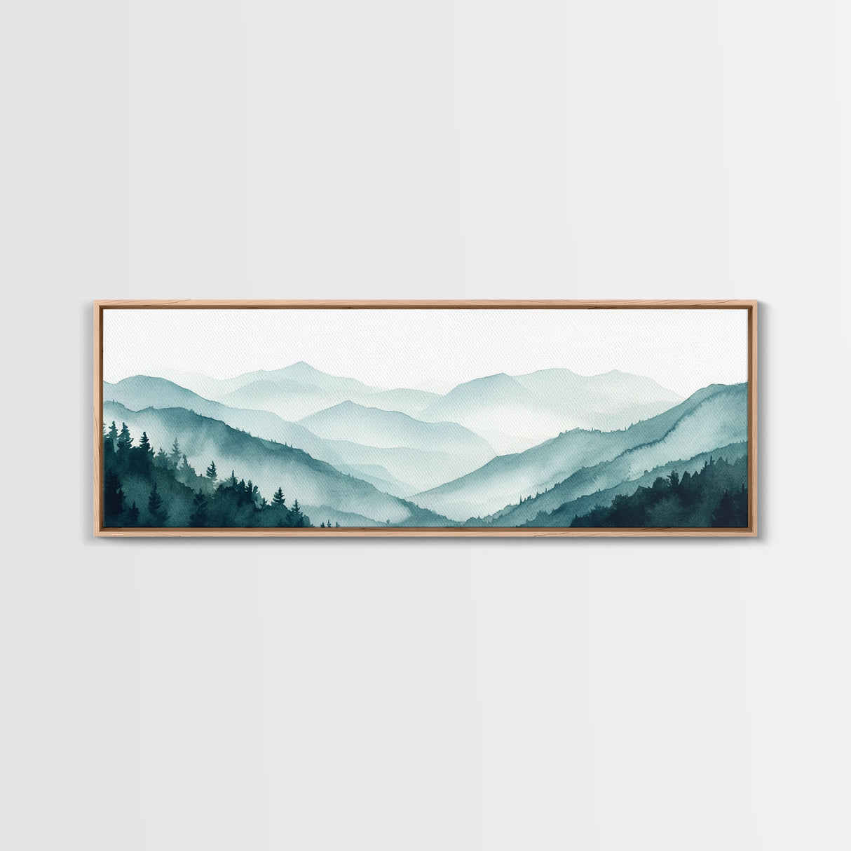 Indigo and Emerald Green Blue Ridge Mountains, Framed Canvas Print, Panoramic Home Decor, Horizontal Art, Mountain Landscape Painting