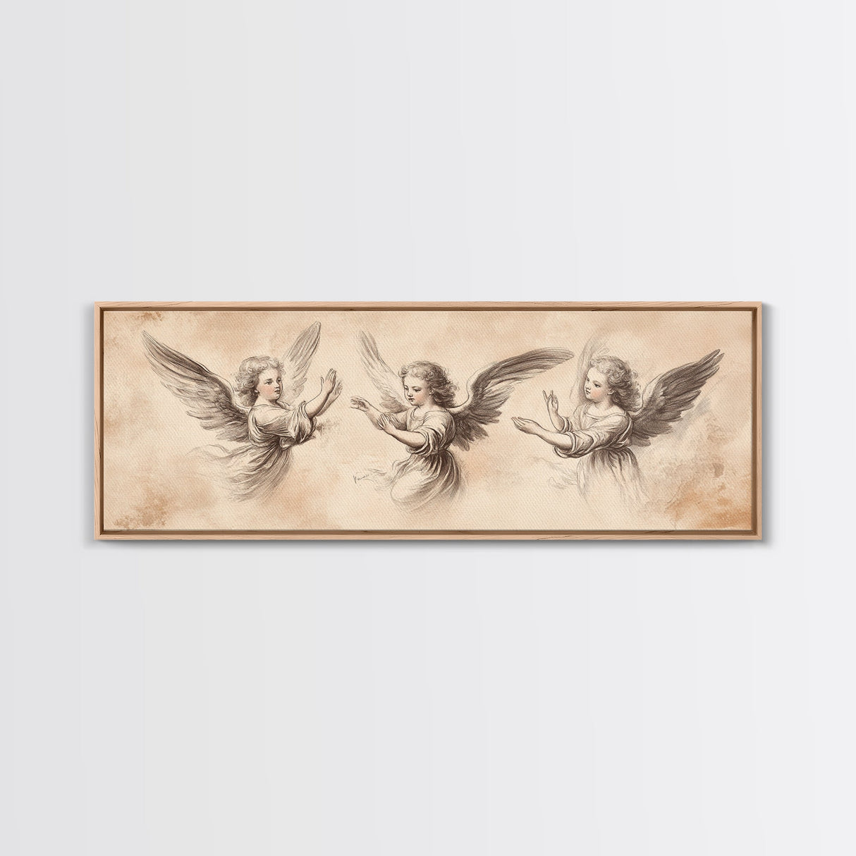 Painting of 3 Angels Canvas Print, Guardian Angels Wall Art, Angel Sketch, Angel Painting, Angelic Home Decor, Extra Wide Wall Art