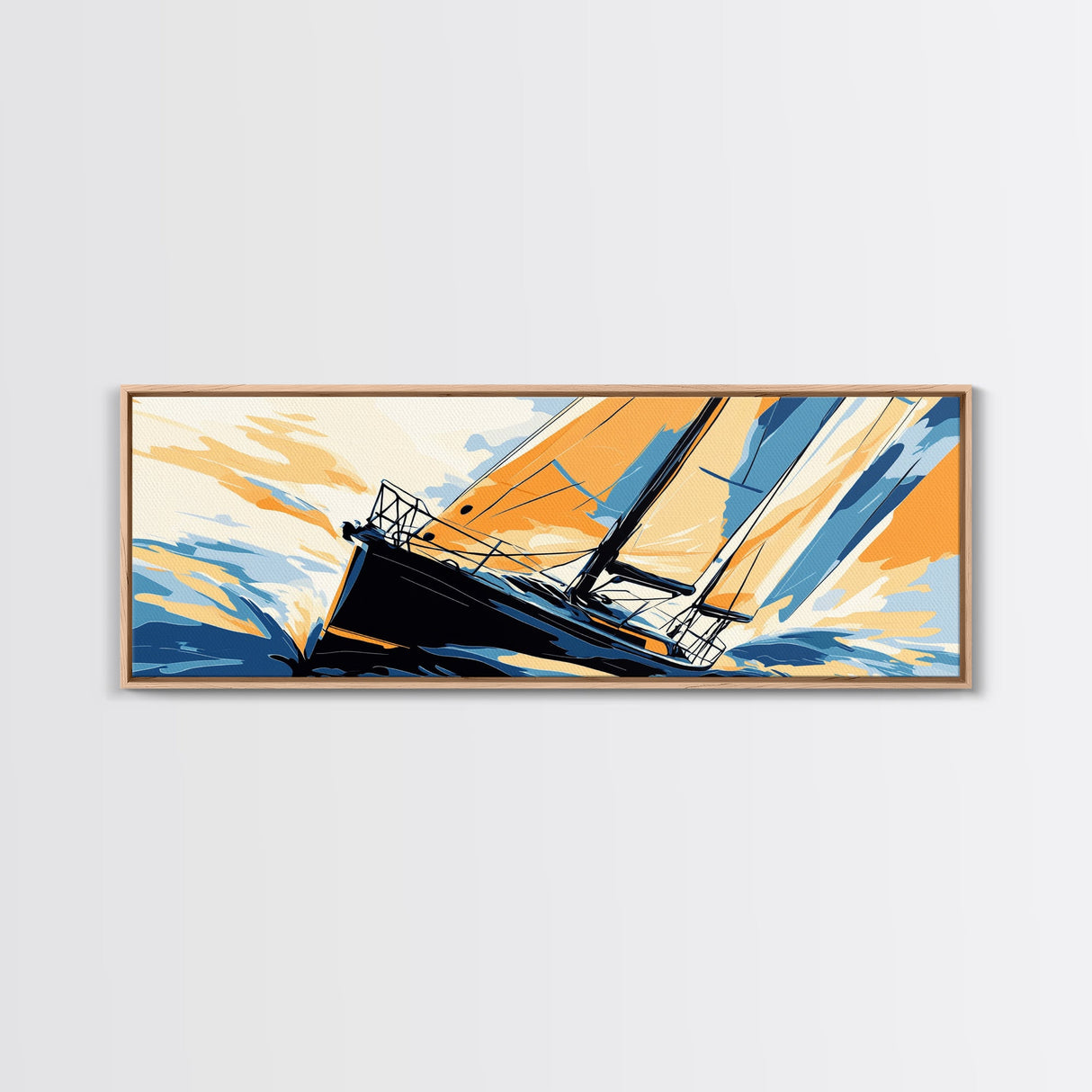 Pop Art Sailboat Painting Print - Vibrant Colorful Seascape Art - Nautical Landscape - Panoramic Ultra Wide Wall Art - Sail Boat Art