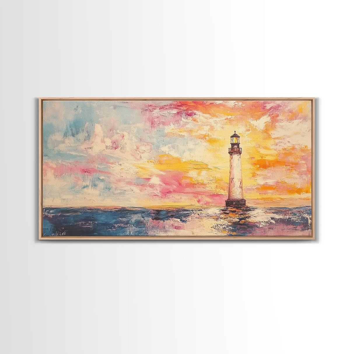 Nautical Seascapes Oil Painting Print, Nautical Landscape Painting, Beach Art, Light House Painting, Sunrise Oil Painting Print