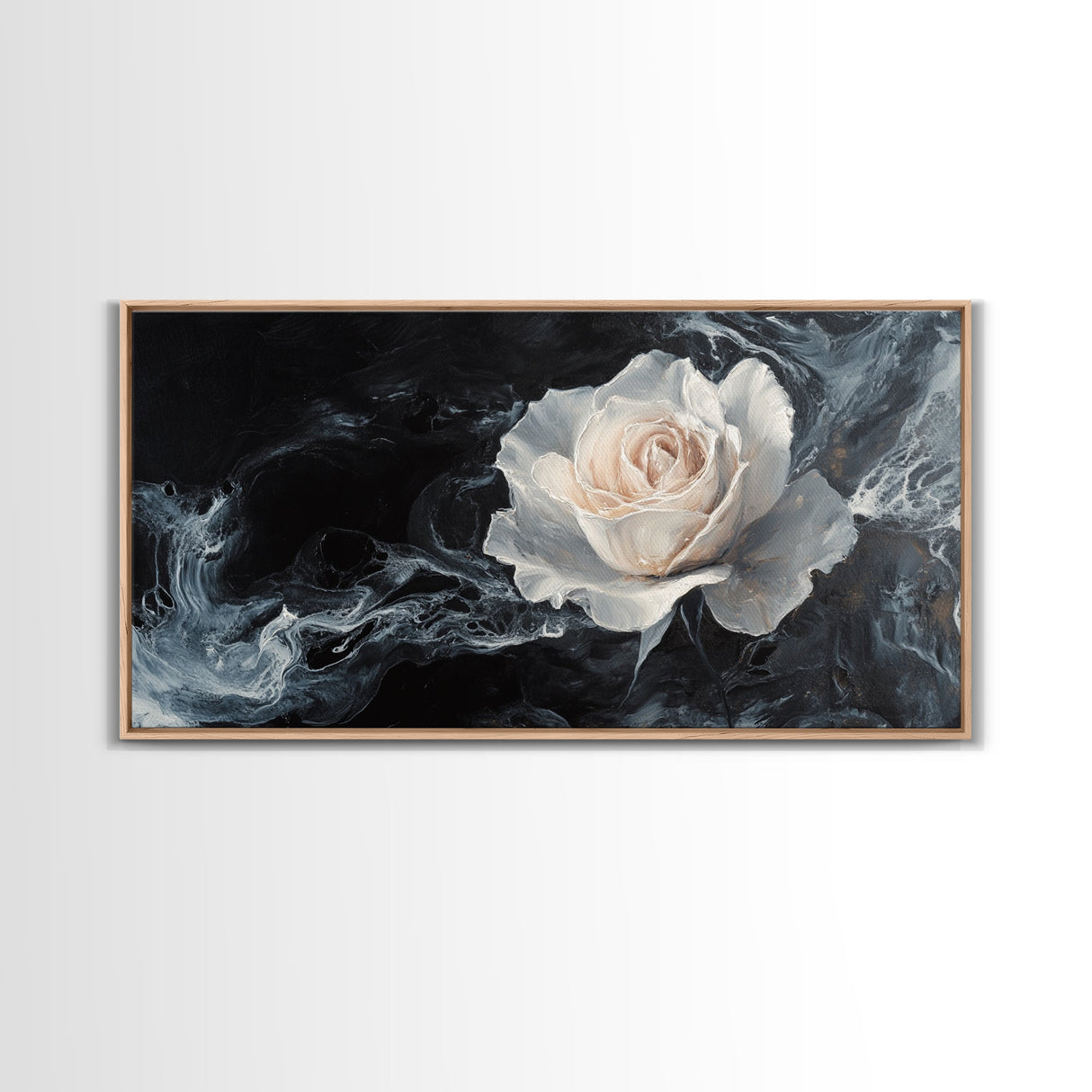 Abstract Oil Painting Print of a White Rose, Framed Canvas Print, Centerpiece Wall Art, Accent Piece Art, Floral Print, Flower Painting Wall Art
