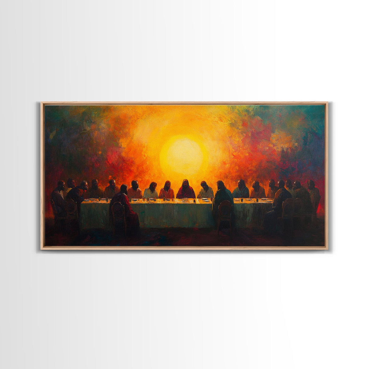 Scenic Depiction Of The Last Supper Framed Canvas Print - Jesus Art, Bible Wall Art, Christian Faith Home Decor, Last Supper Oil Painting