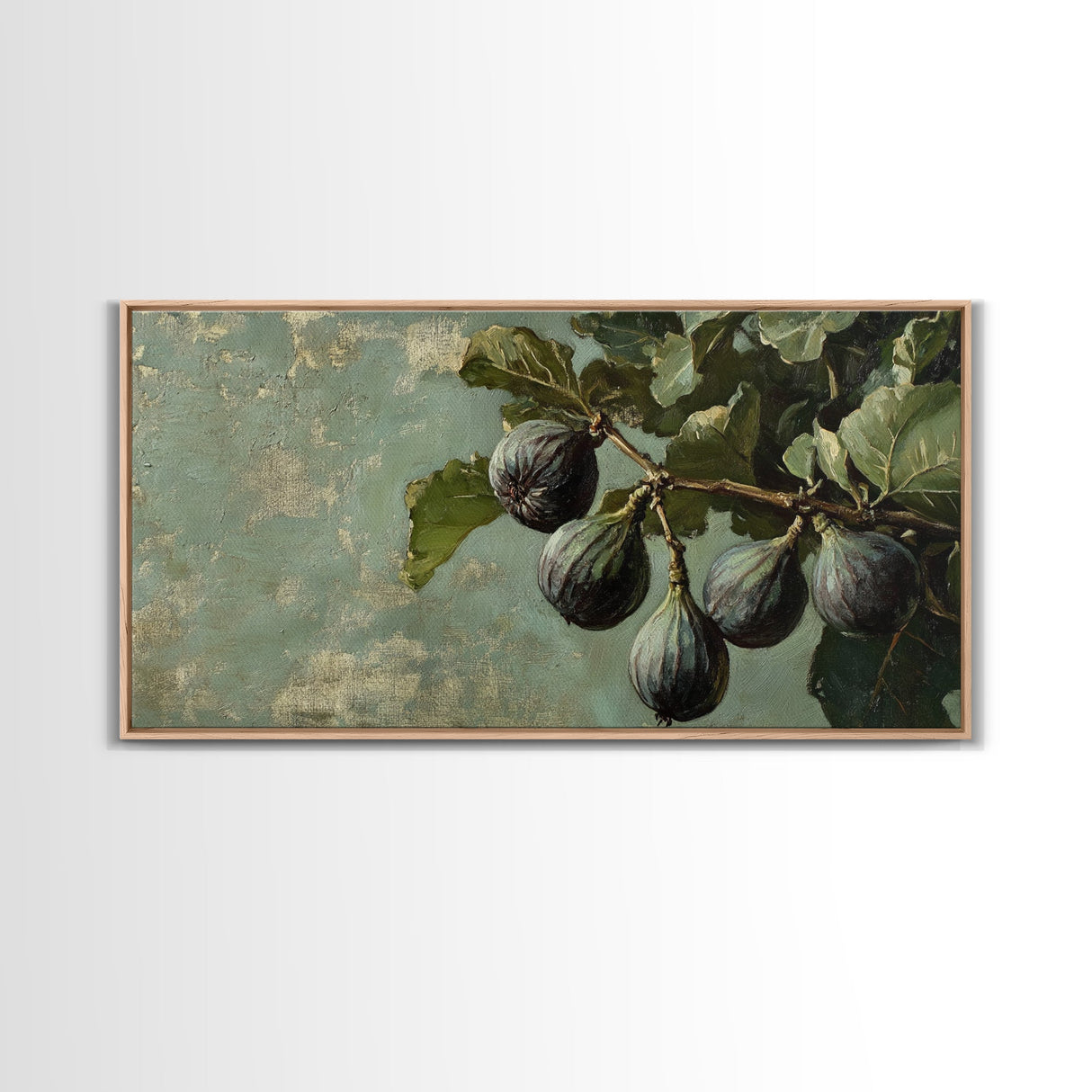 Figs On The Branch - Framed Canvas Print - Fig Painting - Fig Original Oil Painting Small Fruit Still Life Colorful Wall Art Hand Made Ready To hang