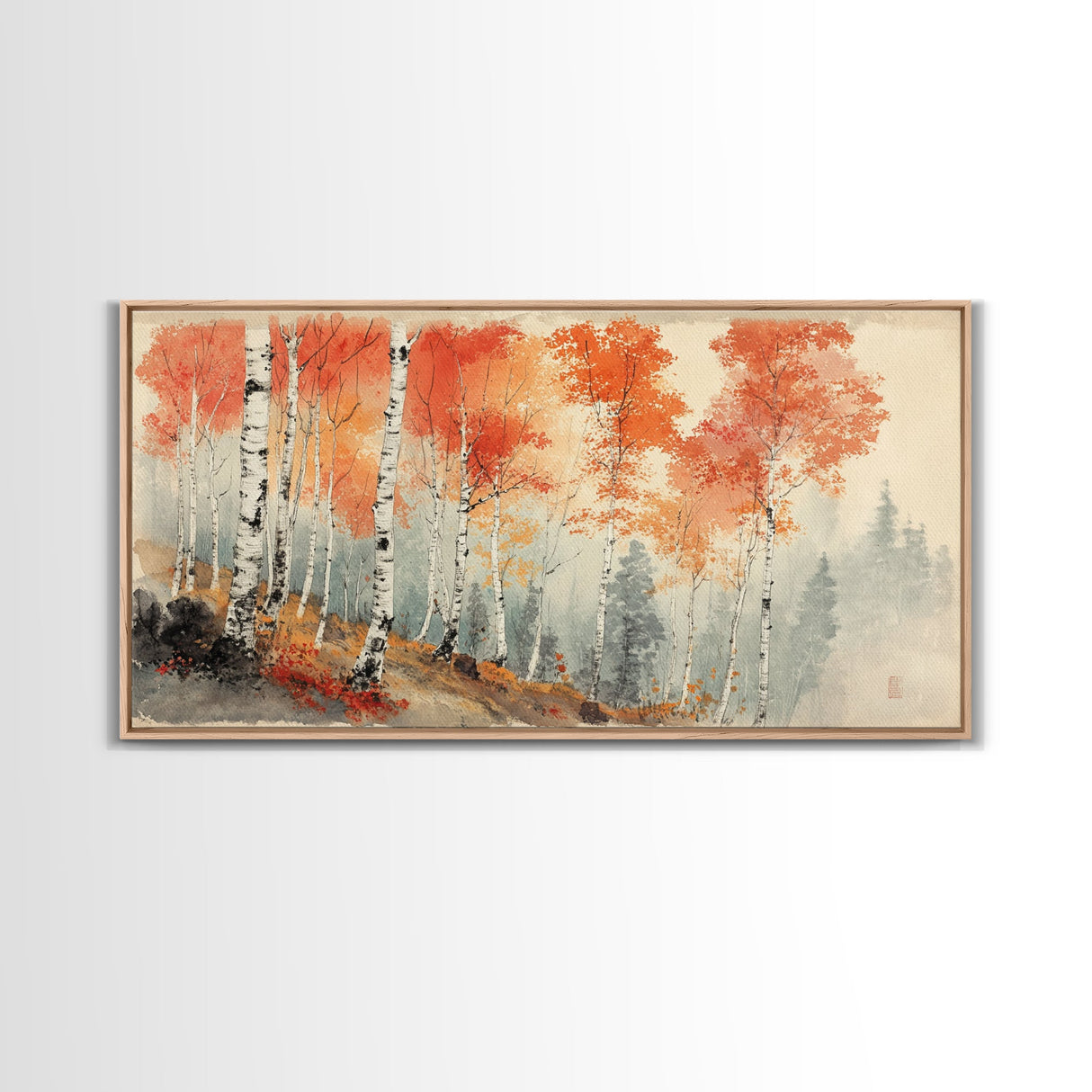Birch Tree Painting, Aspen Trees Landscape Wall Art, Watercolor Print Colorado Forest Wall Art, Autumn landscape Centerpiece Wall Art