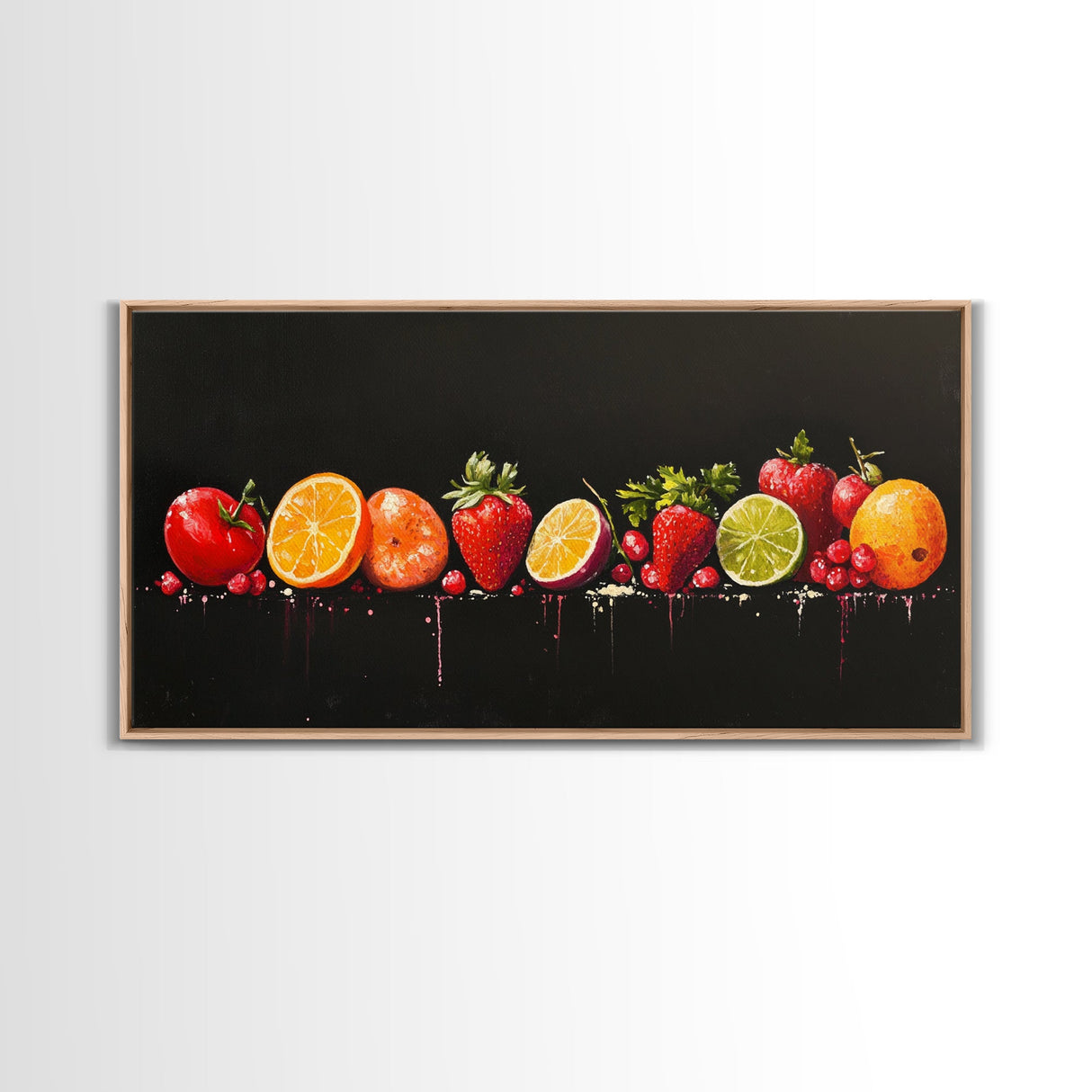 Funky Fruit Painting Print, Framed Canvas Art, Fruit Painting Rustic Large Farmhouse Kitchen Wall Art Vintage Fruit Wall Art For Kitchen