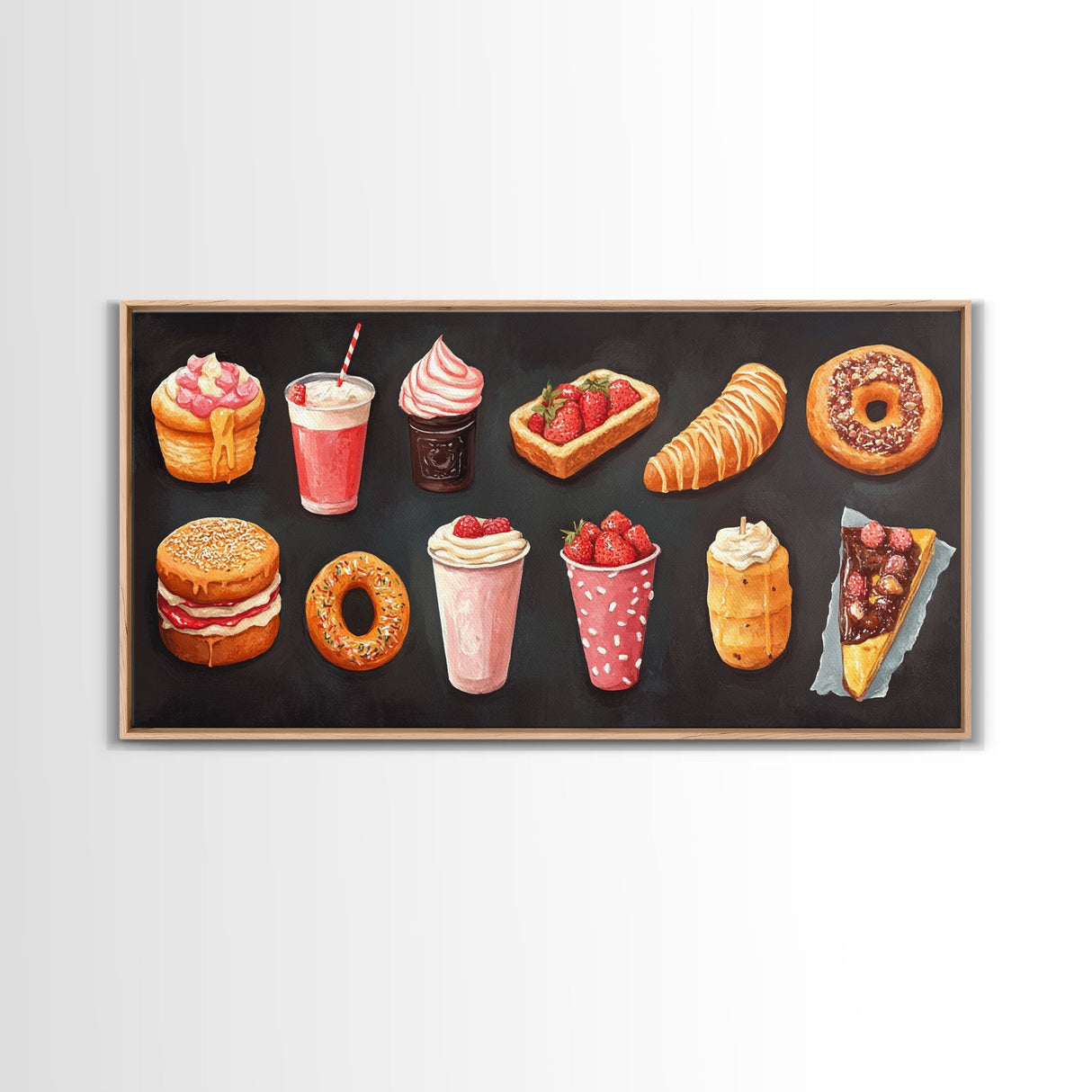 Retro Kitchen Wall Art Canvas Print, Oil Painting Of Desserts, Kitsch Home Decor, Dining Room Art, Restaurant Wall Art, Decor for Restaurant