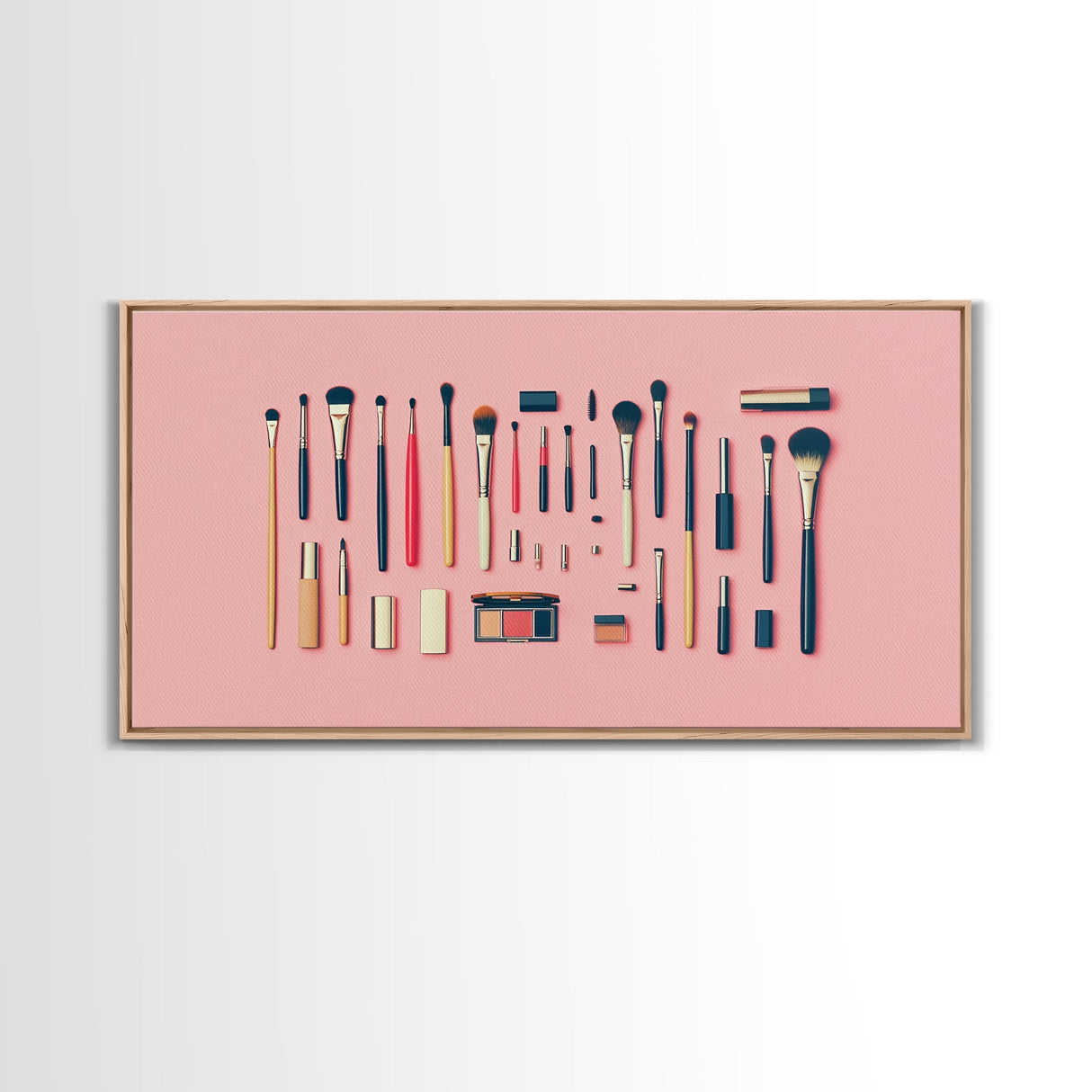 Makeup Brushes Framed Canvas Print - Makeup Wall Art - Preppy Dorm Room Decor