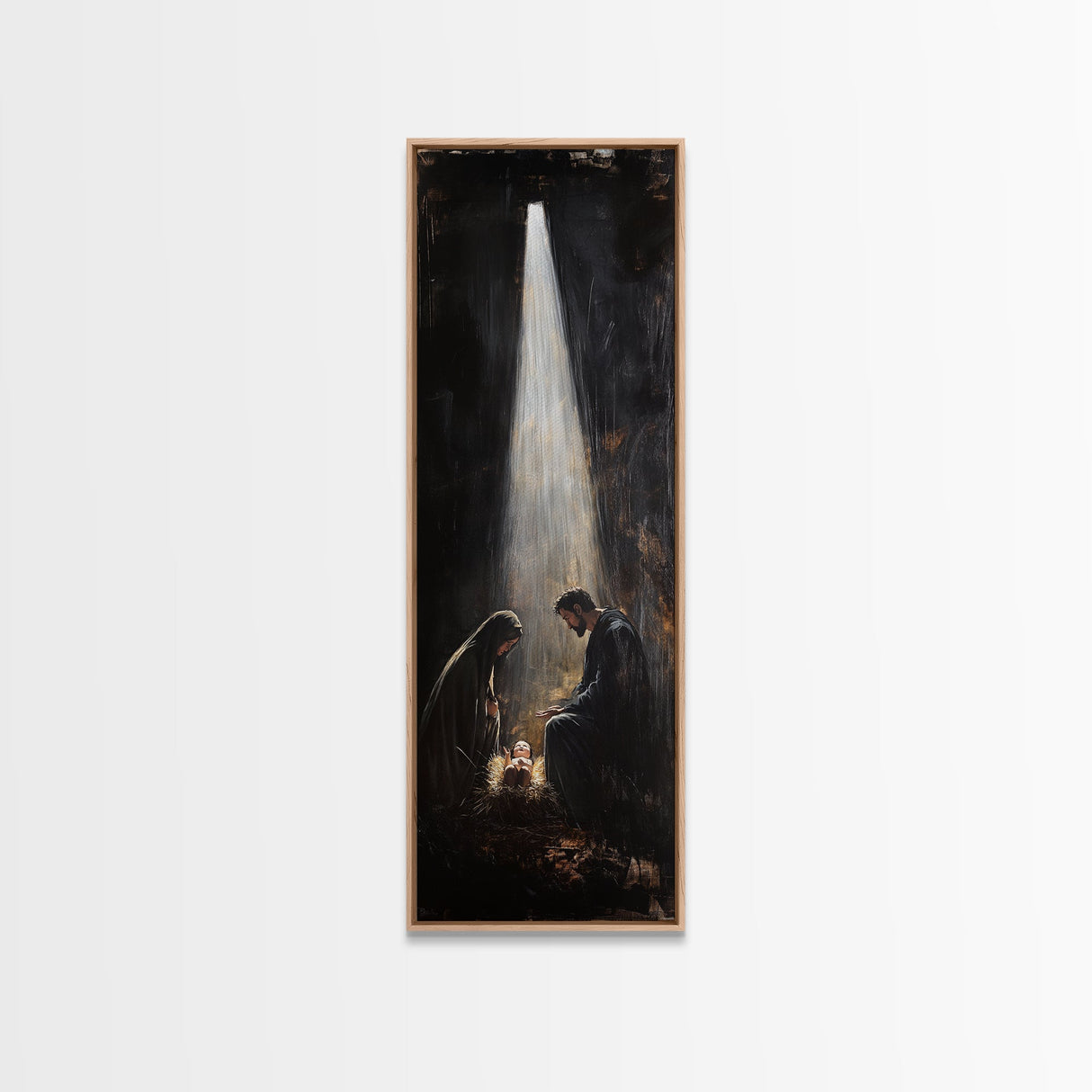 Tall Skinny Nativity Painting Canvas Print, Christmas Wall Art, Christmas Decor, Nativity Oil Painting, Jesues In His Manger