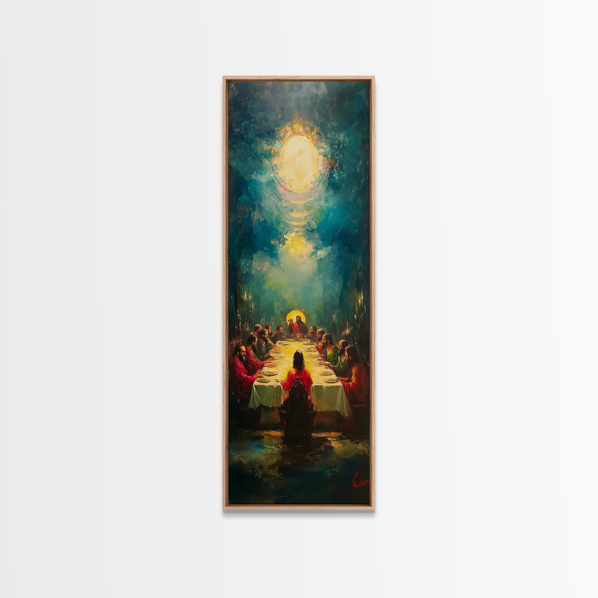 Last Supper Wall Art Framed Canvas Print Vibrant Christ Apostles Painting, Christian Art, Dark Religious Decor, Unique Holiday Gift, Spiritual Canvas