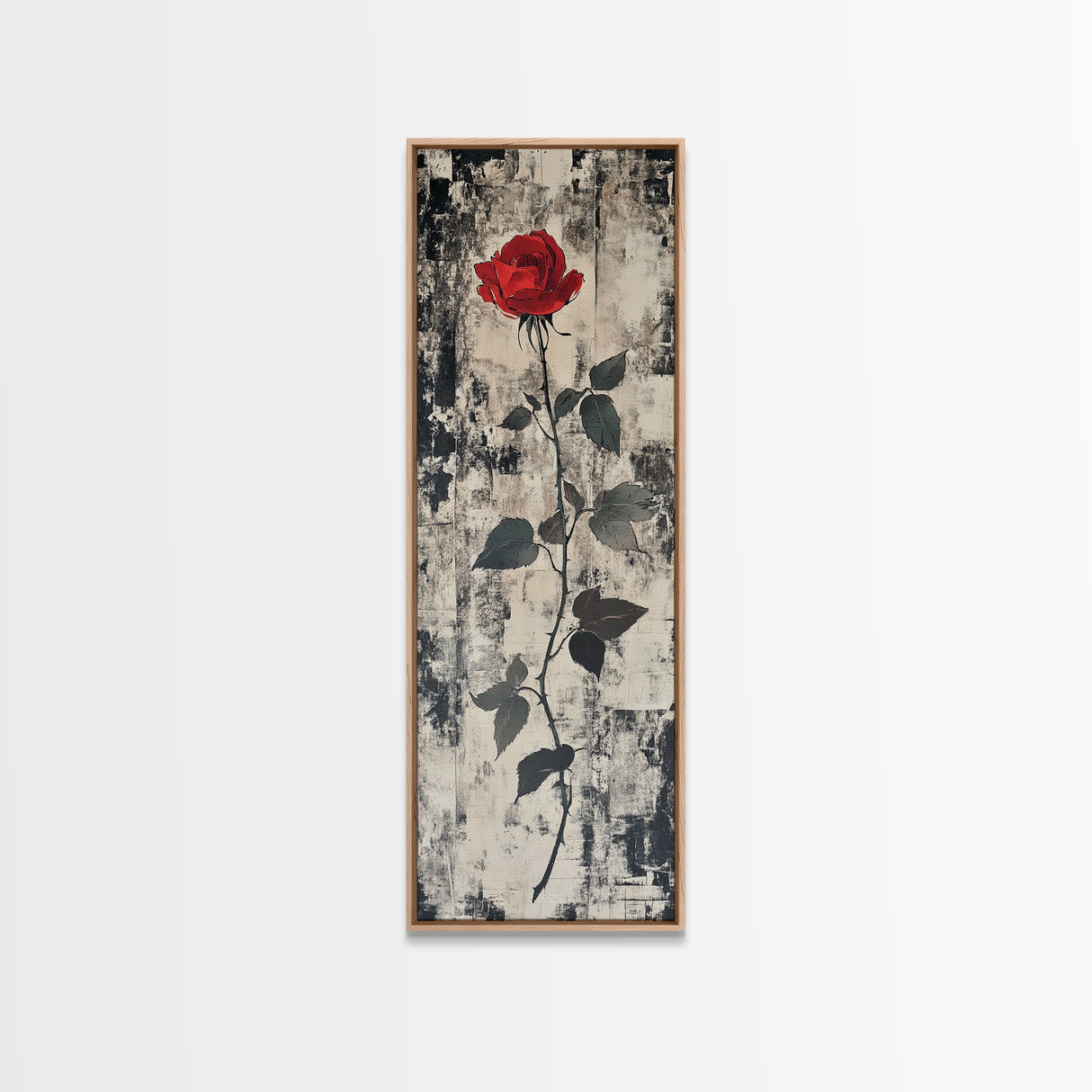 Monochrome Rose Canvas Print, Minimalist Black and White Art, Modern Botanical Print, Above Bed Wall Art, Tall Narrow Art, Framed Canvas Print