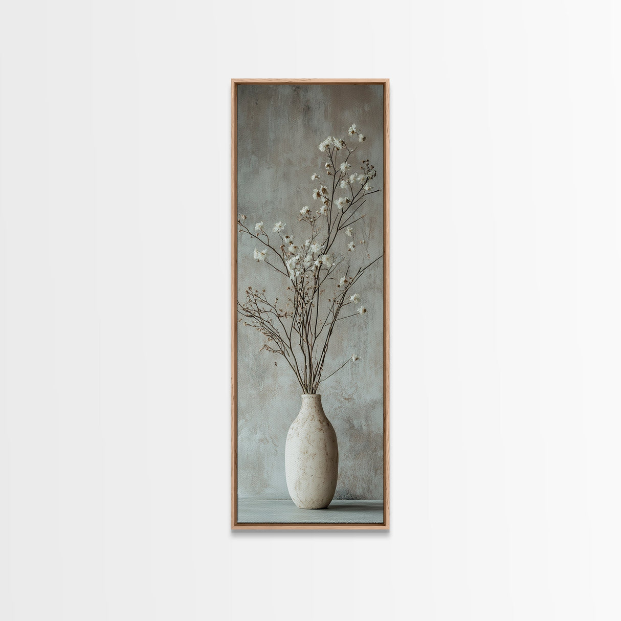 Framed Canvas Print Tall Skinny Art with Rustic Wildflower Painting, Botanical Wall Art, Wabi Sabi Art, Living Room Decor, Gift Idea Her
