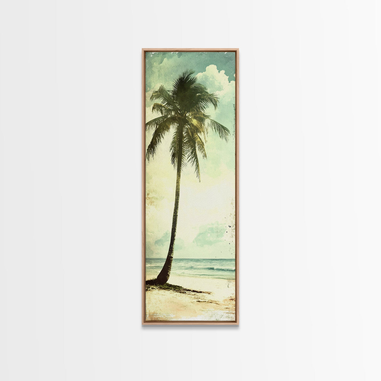 Framed Canvas Print Tall Palm Tree Art Coastal Cowgirl Wall Art, Beach Living Room Decor, Tropical Nautical Art, Skinny Wall Canvas Print