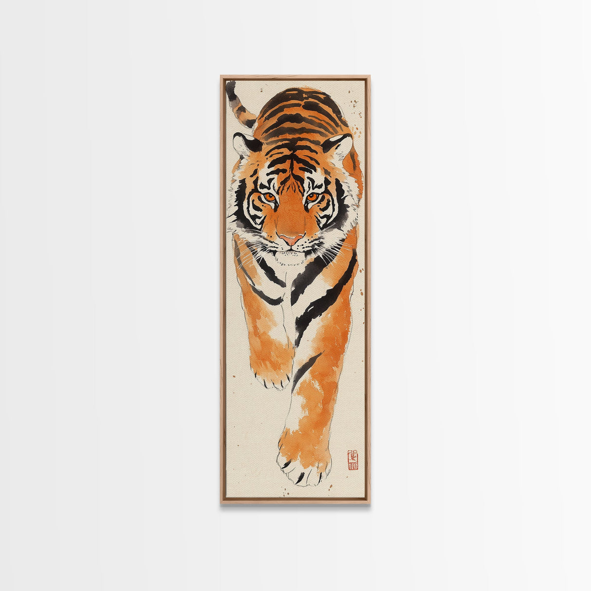 Framed Canvas Print Intense Tiger Painting, Wild Animal Art, Bold Orange Wall Decor, Living Room Above Sofa Art, Unique Gift Idea