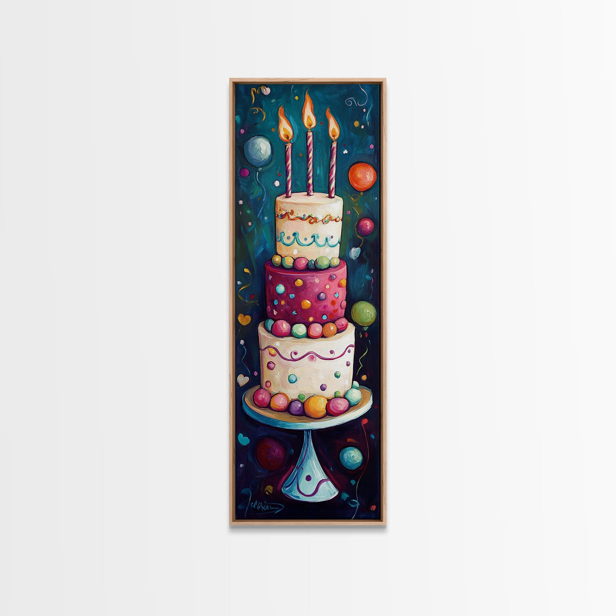 Cute Painting Print of a Birthday Cake - Framed Canvas - Preppy Dorm Room Decor - Wedding Decor - Birthday Cake Wall Art - Kitchen Decor