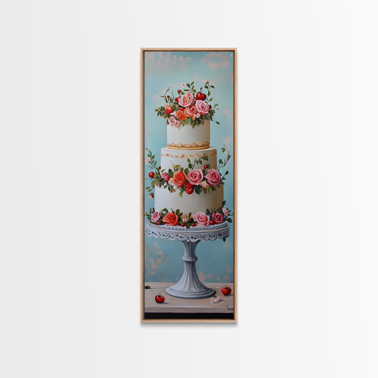 Wedding Decor Painting Print of a Wedding Cake - Framed Canvas Print - Wedding Decorations - Wedding Art - Tall Skinny Wall Art - Narrow Art