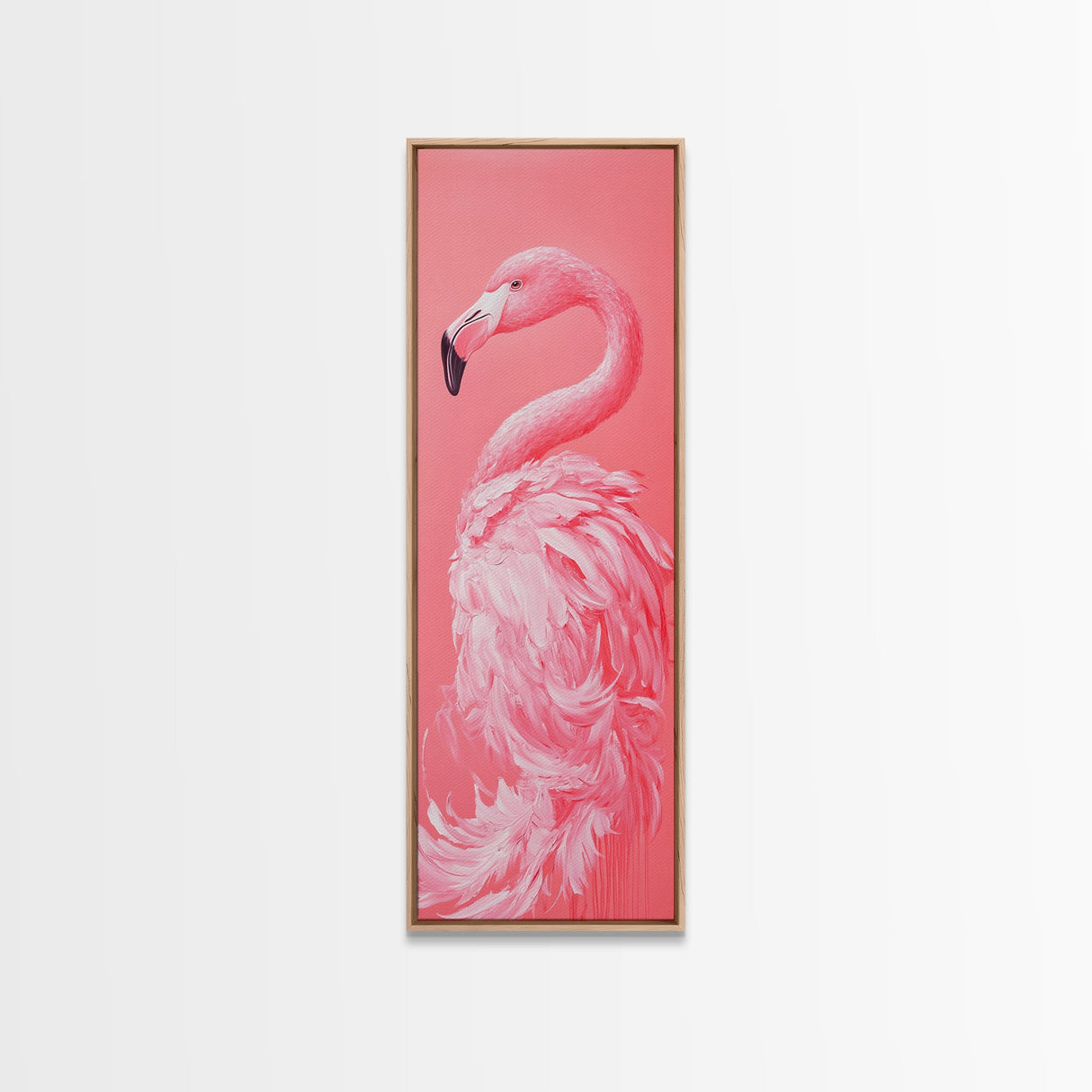 Preppy Dorm Room Wall Art Gift For Her, Framed Canvas Print, Pink Flamingo Painting, Tall Skinny Art, Narrow Wall Art, Skinny Art