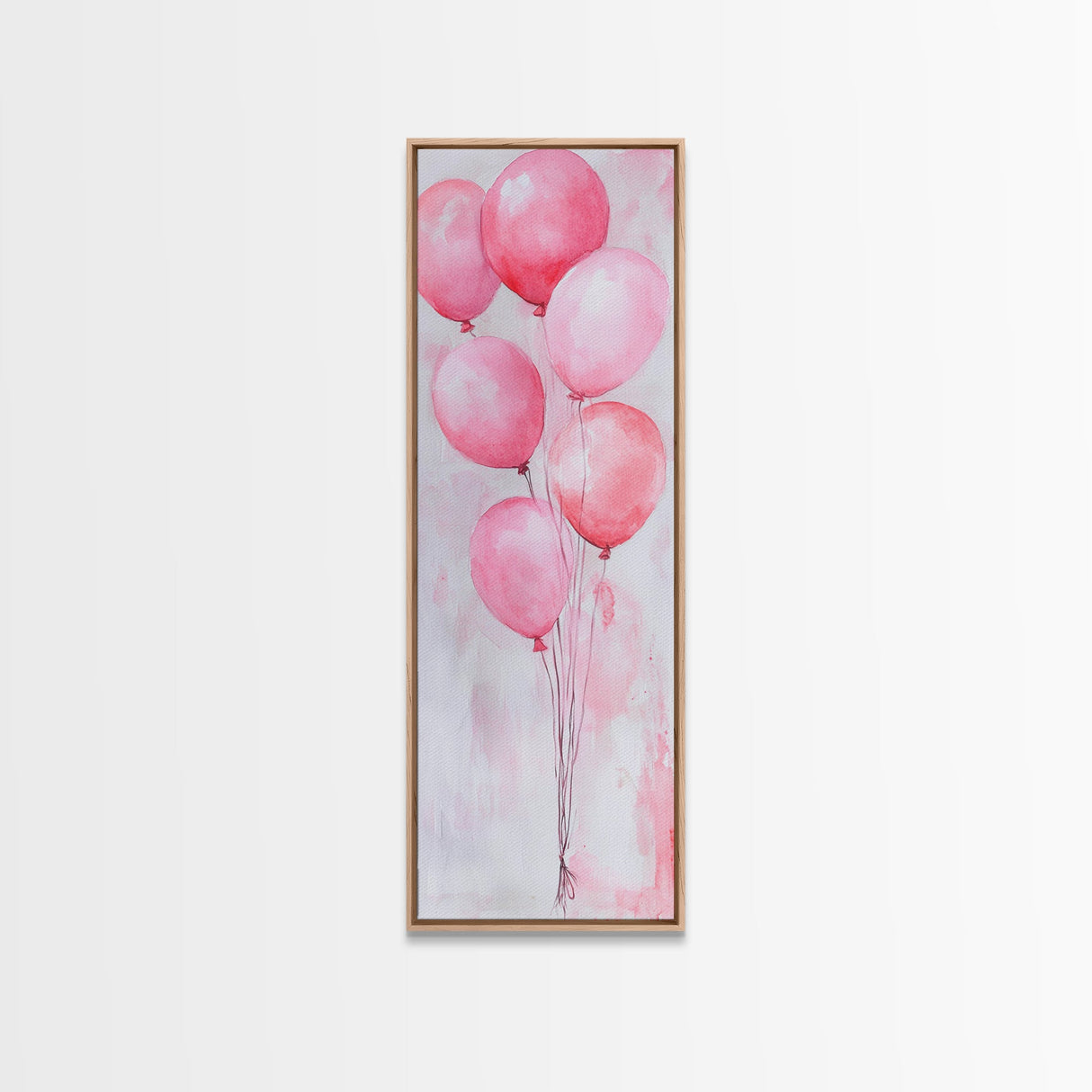 Pink Balloons Wall Art Framed Canvas Print, Light Pink Whimsical Art Vertical Decor, Fun Minimalist Wall Art for Living Room and Dorm