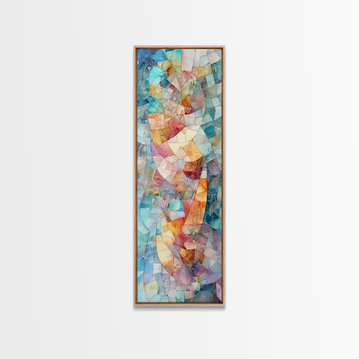 Mosaic Style Framed Canvas Print with Soft Pastel Tones, Mosaic Wall Art, Abstract Art, Vertical Wall Art, Coastal Decor, Bedroom Art