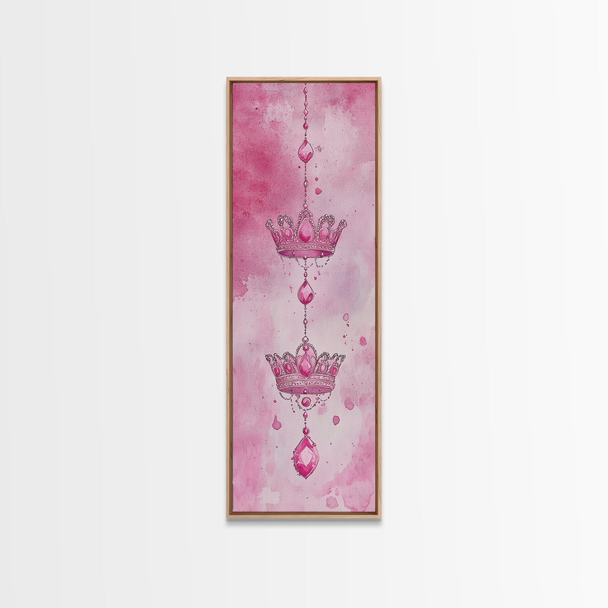 Regal Crown Gem Painting Framed Canvas Print Featuring Pink Abstract Art with Sparkling Gemstone Accents for Whimsical Wall Art Spaces