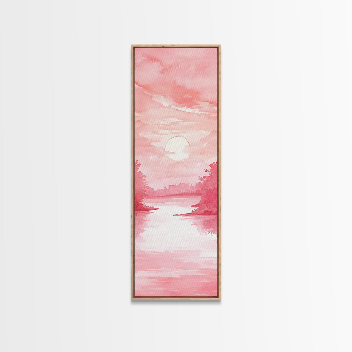 Serene Sunset Landscape Painting Framed Canvas Print with Light Pink Tones for Calm Living Room Art or Above Sofa Wall Decoration