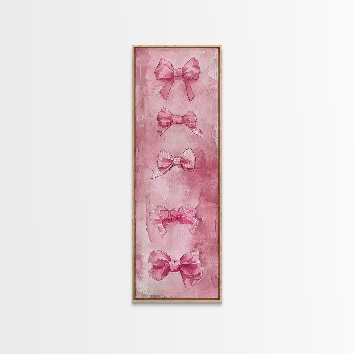 Pink Bows Framed Canvas Print Whimsical Art Light Pink Wall Art Long Narrow Wall Art Tall Skinny Art Dorm Decor Gift Idea