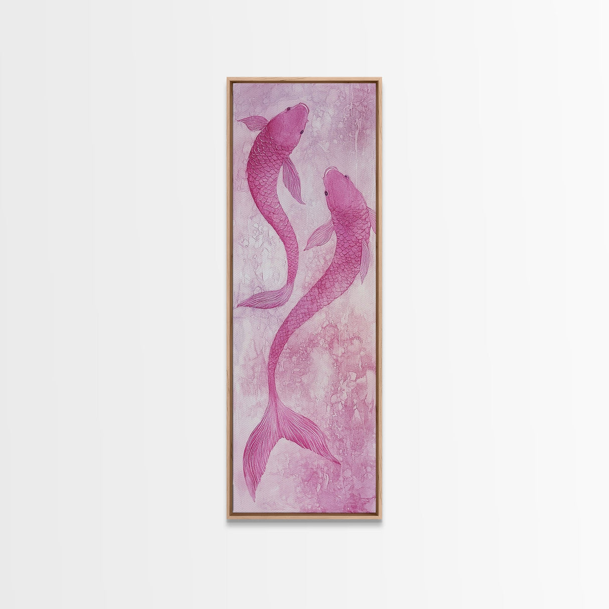 Koi Fish Painting Framed Canvas Print Light Pink Wall Art Long Narrow Wall Art Bedroom Art Above Bed Art Gift Idea Living Room Art