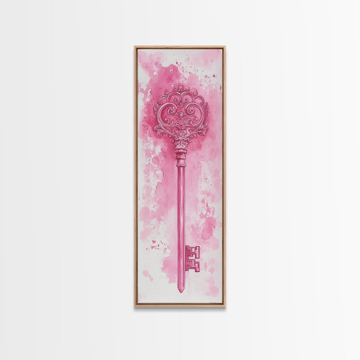 Intricate Key Art Framed Canvas Print Light Pink Wall Art Rustic Decor Minimalist Art Tall Skinny Art Above Couch Art Gift Idea