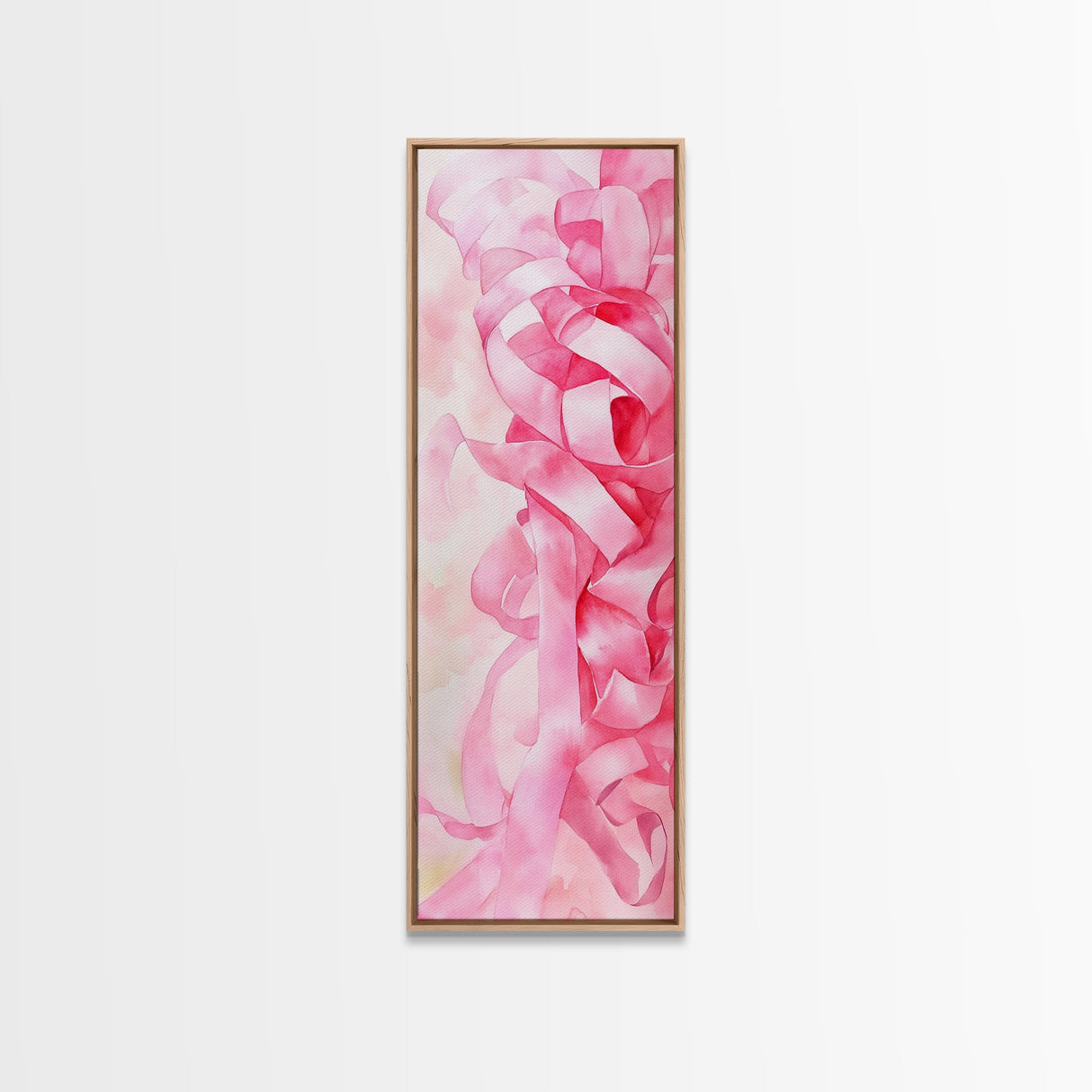 Pink Ribbons Canvas Print Abstract Feminine Wall Art Whimsical Vertical Decor Skinny Boho Gift Idea Light Pink Aesthetic