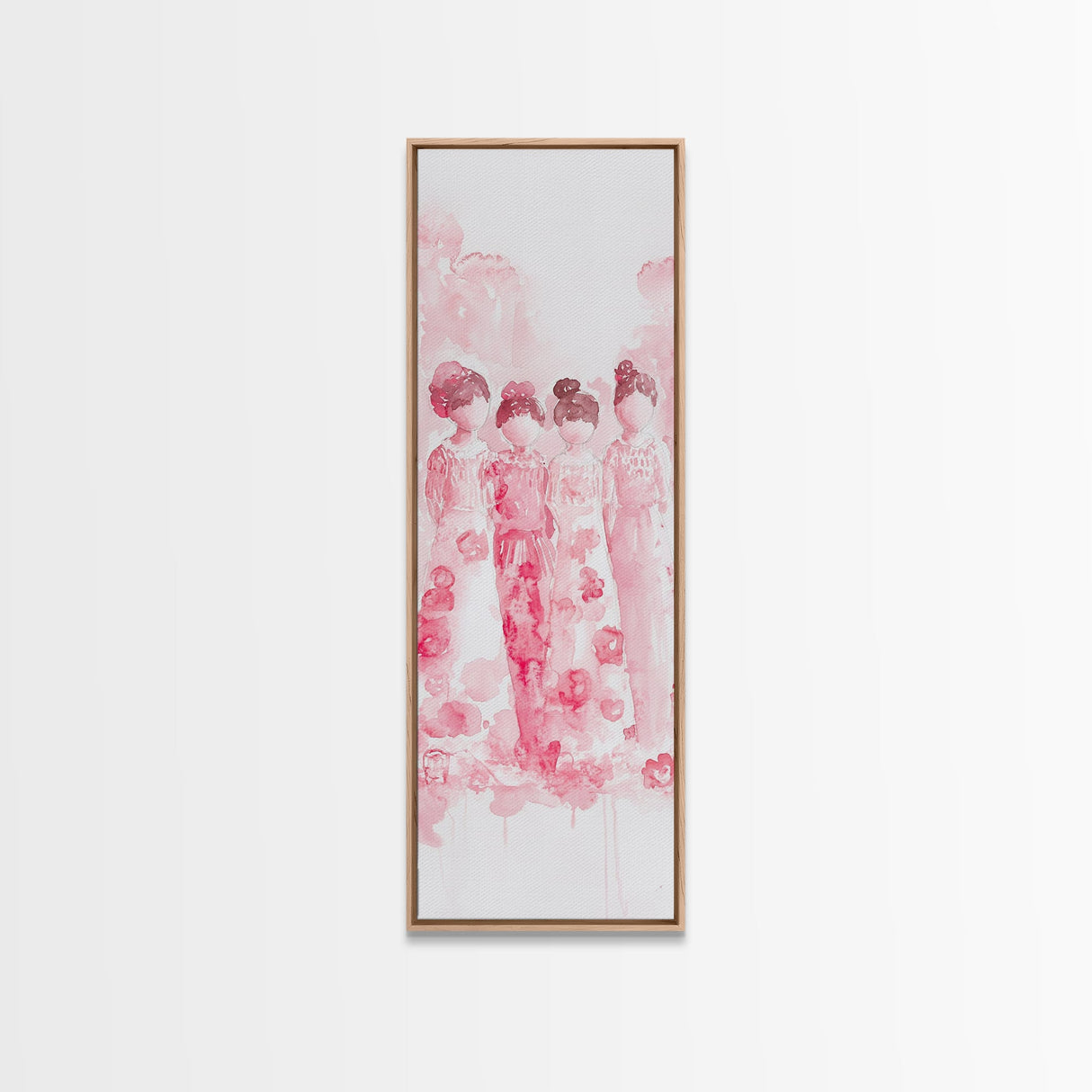 Dreamy Cherry Blossom Dresses Framed Canvas Print, Light Pink Wall Art, Botanical Prints, Whimsical Art, Above Sofa or Bedroom Decor