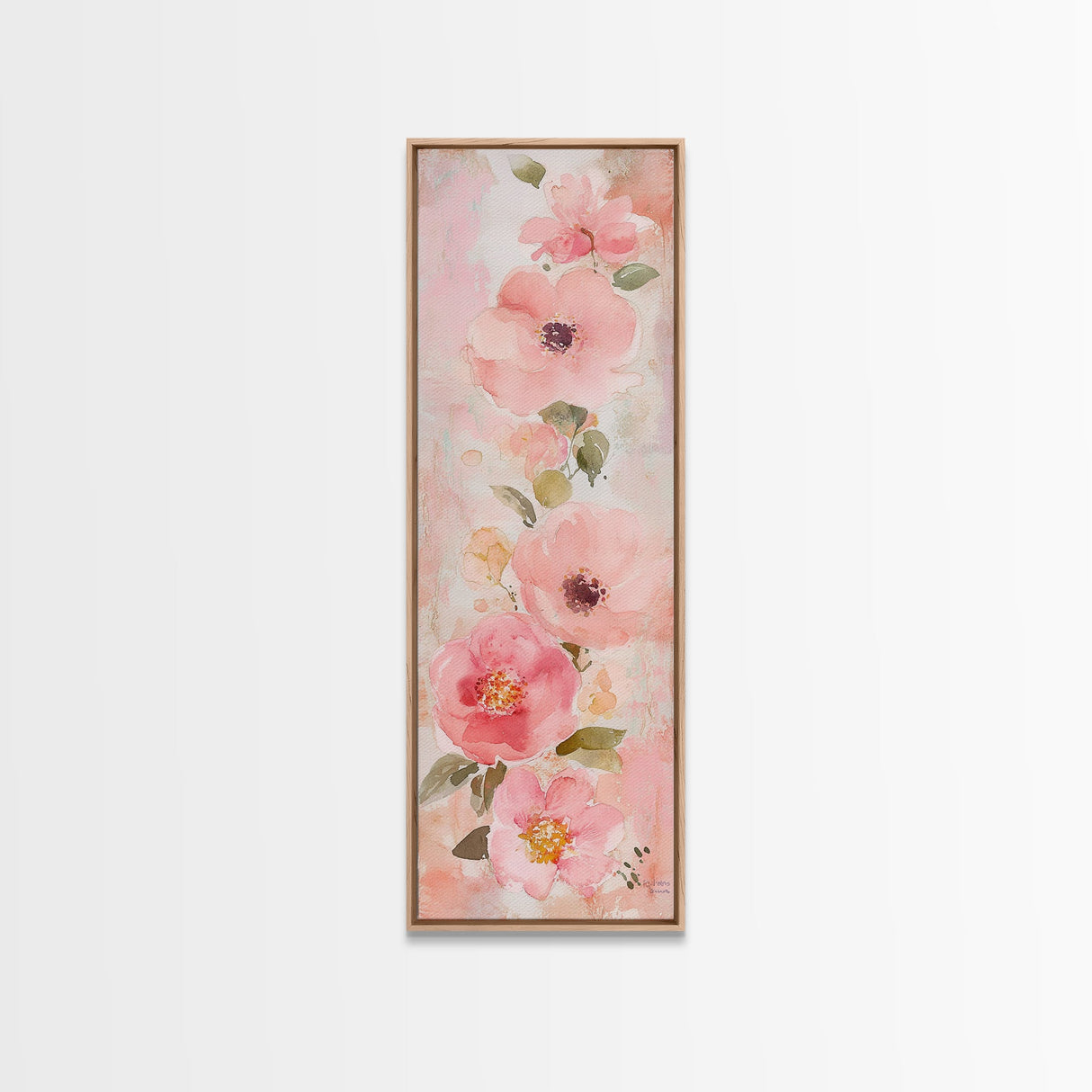 Delicate Floral Wildflower Framed Canvas Print Light Pink Botanical Prints Vertical Wall Art Tall Narrow Art Rustic Living Room Art