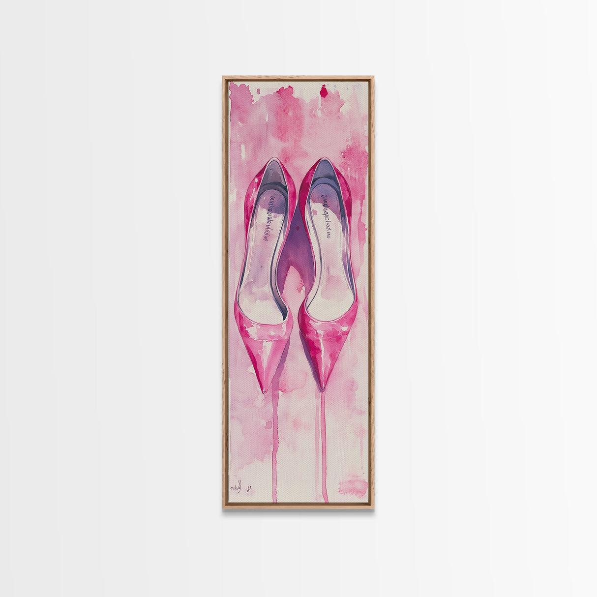 Pink Stilettos Painting Framed Canvas Print Fashion Wall Art Feminine Decor Living Room Artwork Vertical Wall Accent Gift Idea Art