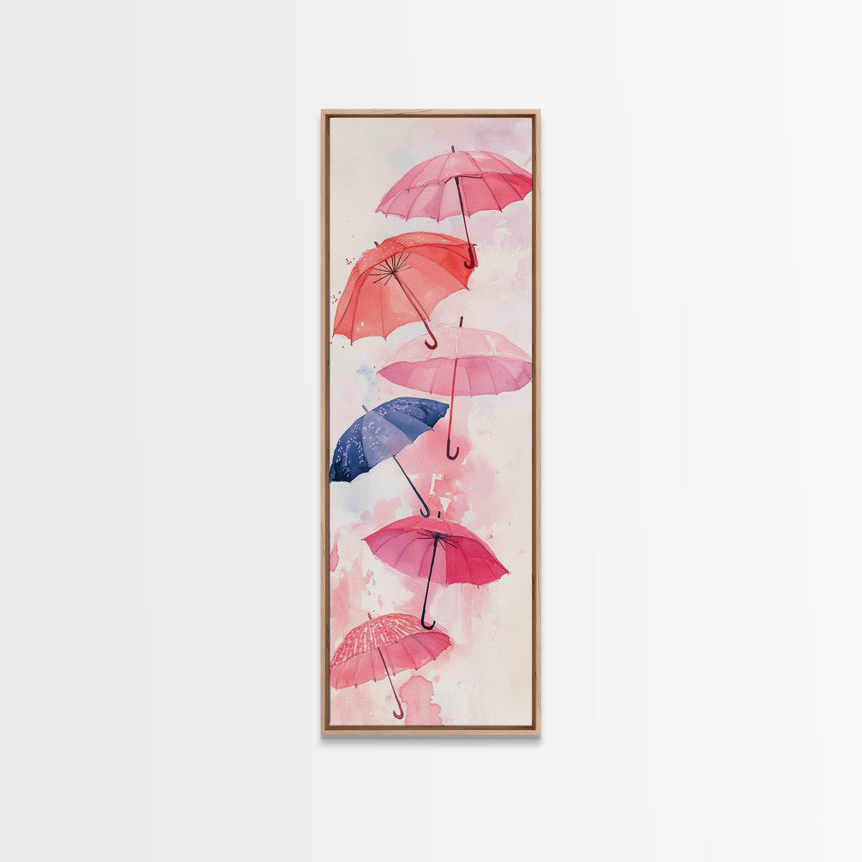 Vibrant Umbrellas Framed Canvas Print in Pink Orange Wall Art Style Perfect Whimsical Vertical Art for Dorm or Playful Decor