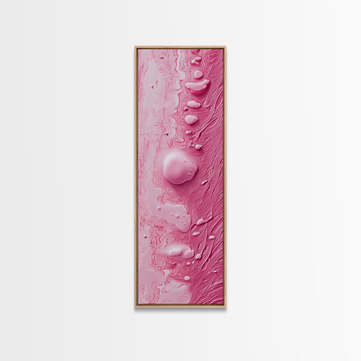 Pink Texture Abstract Framed Canvas Print, Minimalist Blotter Art in Light Pink Tones, Skinny Wall Art for Modern Bedroom or Office