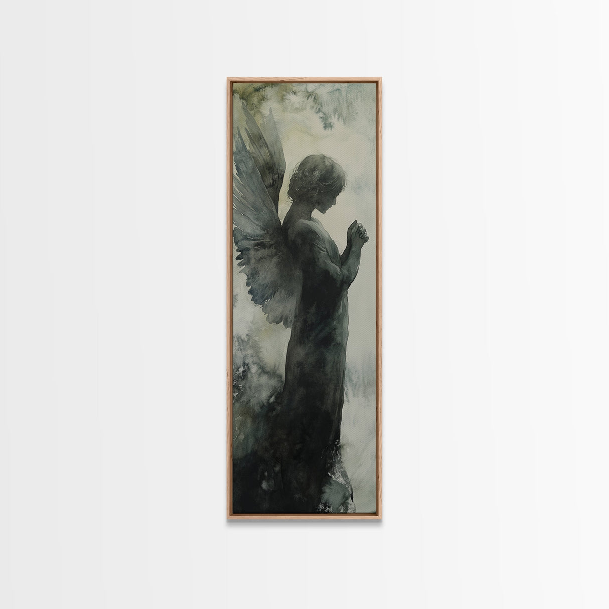 Watercolor Angel Canvas Print with Elegant Moody Design, Dark Angels Wall Art Gift Idea, Vertical Bedroom Zen Art Piece