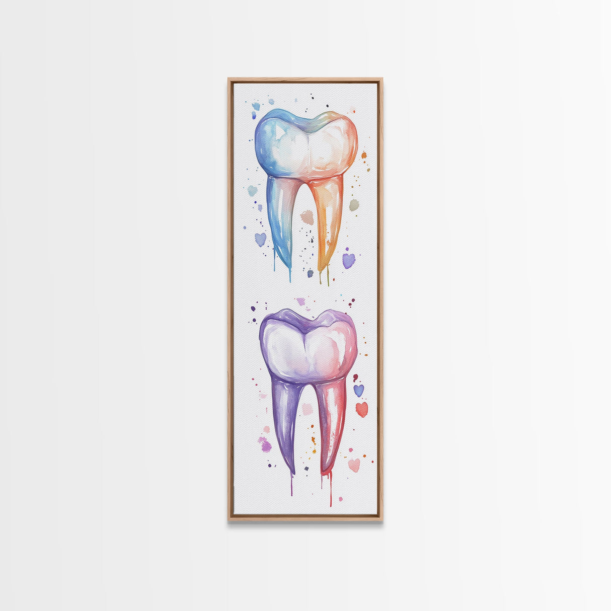 Watercolor Teeth Canvas Print, Dentist Office Vertical Wall Art, Vibrant Dental Art Print for Gift Ideas