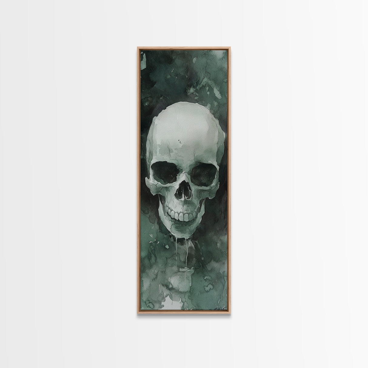Minimalist Skull Canvas Print in Dark Green Tones, Wabi Sabi Art with Rustic Decor Style, Perfect for Unique Wall Art Accent