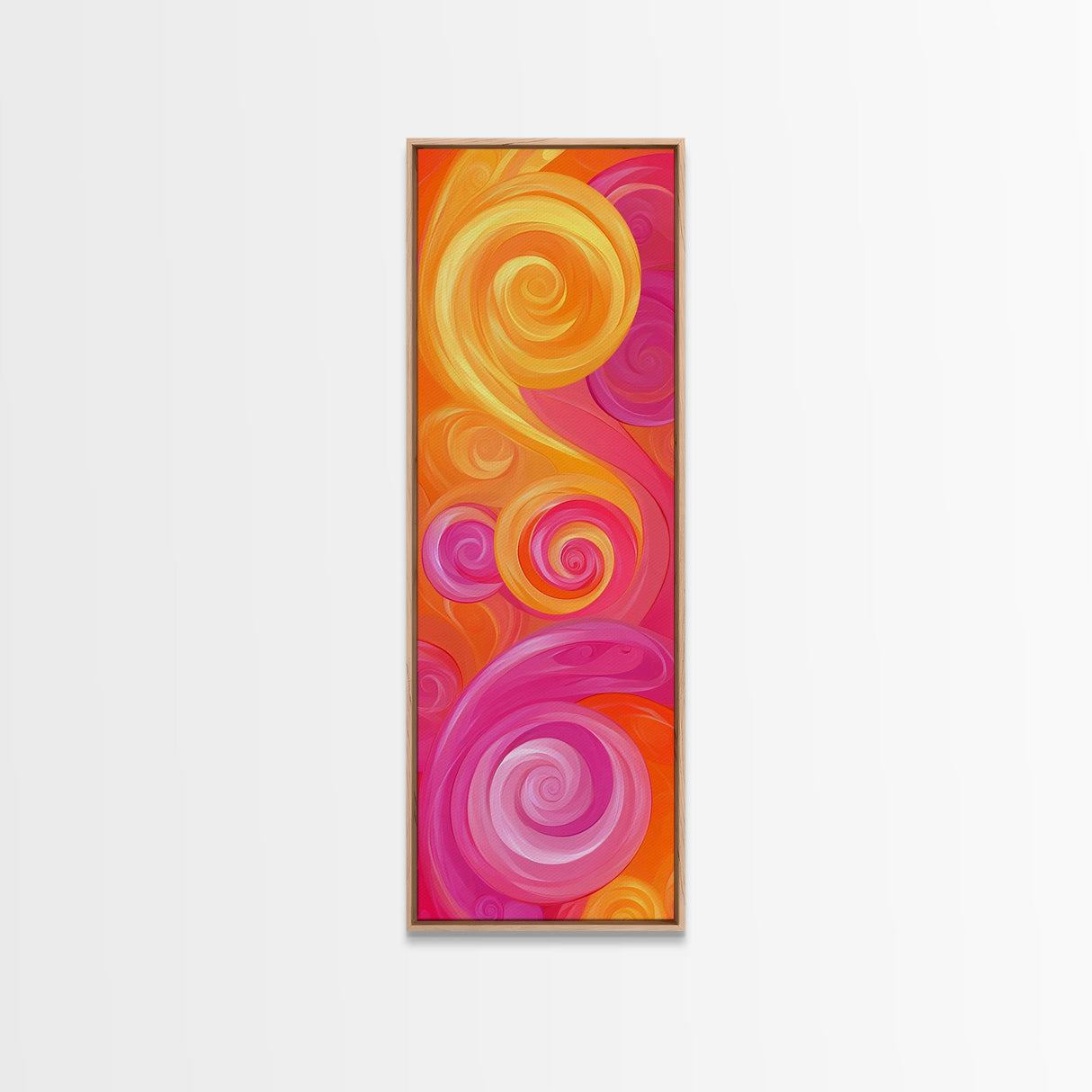 Bright Pink Orange Abstract Swirls Canvas Print, Vertical Skinny Art, Pink Orange Dorm Wall Art, Minimalist Artistic Decor