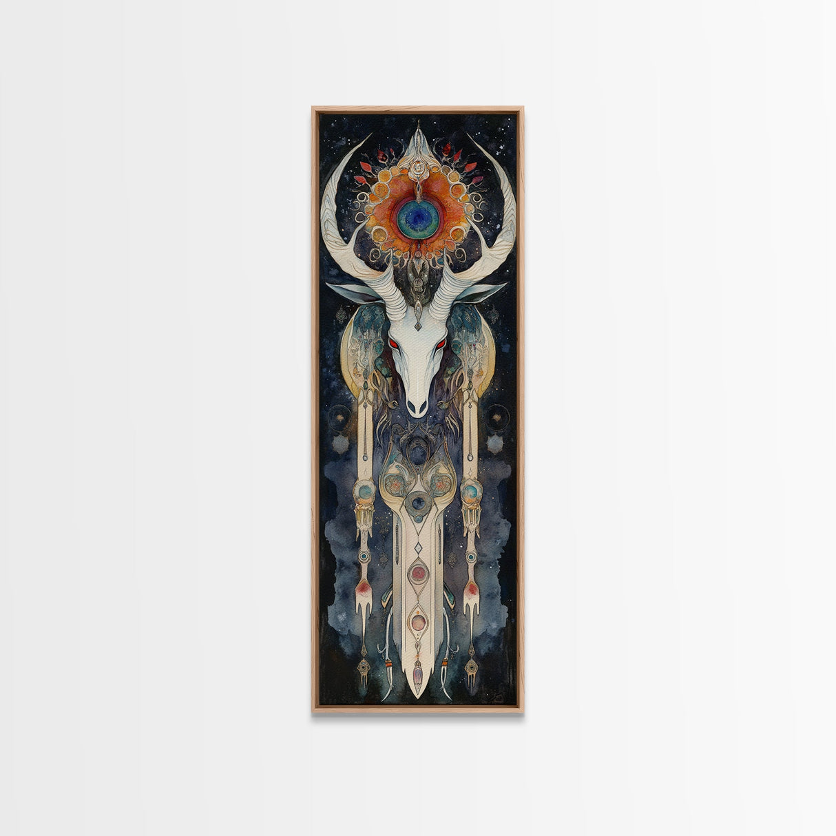 Dreamcatcher Deer Canvas Print Featuring Boho Sacred Geometry Art, Native Inspired Dark Angels Wall Art Ideal For Gift Idea