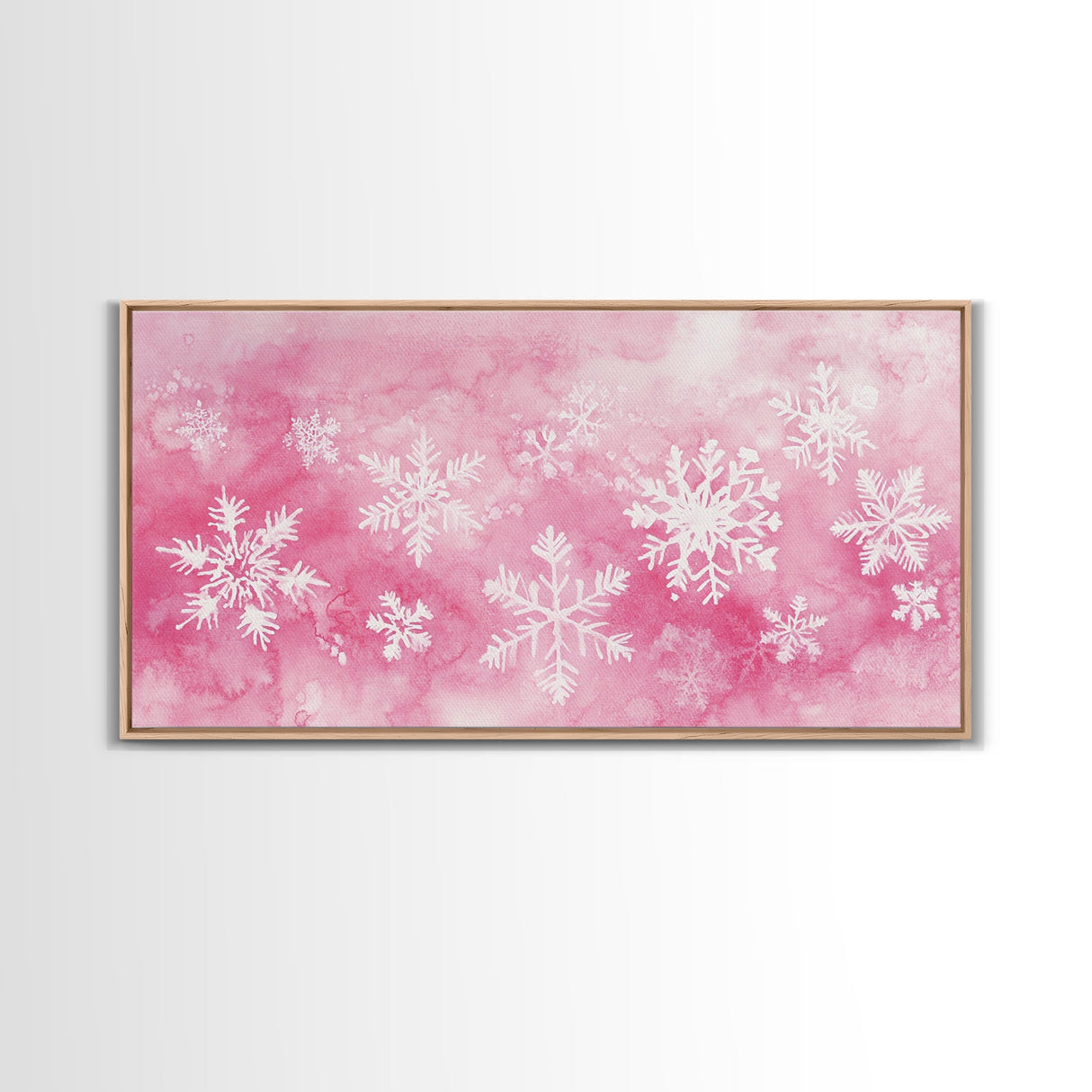 Snowflake Christmas Canvas Print, Winter Wonderland Art, Light Pink Wall Decor, Festive Holiday Artwork, Cozy Seasonal Charm Gift