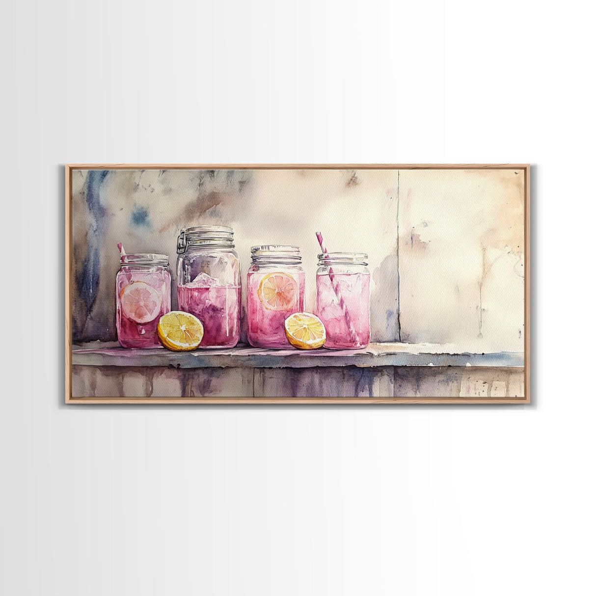 Lemonade Jars Canvas Print | Lemon Painting | Food Review Kitchen Art | Rustic Farmhouse Wall Art | Summer Kitchen Decor Canvas Print