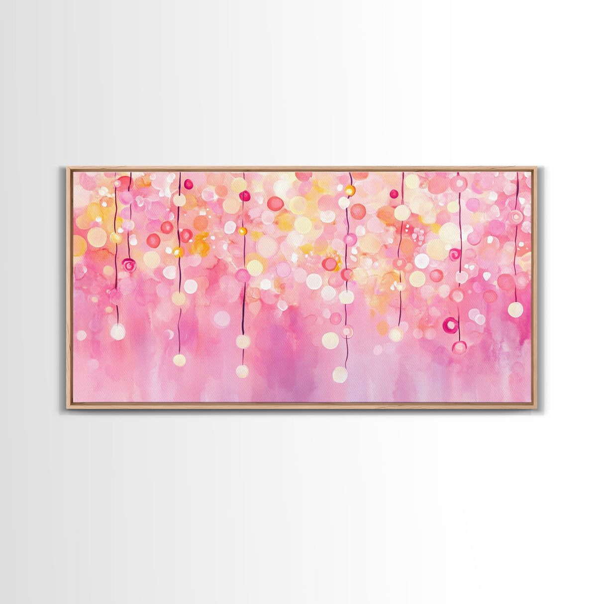 Magical Fairy Light Pink Abstract Canvas Print with Bokeh Lights, Ideal Whimsical Art for Living Room, Vertical Skinny Wall Art