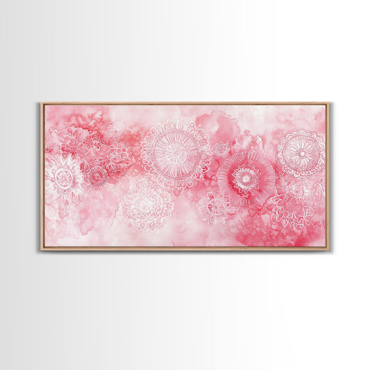Intricate Lace Pattern Framed Canvas Print, Sacred Geometry Art, Light Pink Abstract Wall Art, Feminine and Minimalist Home Decor