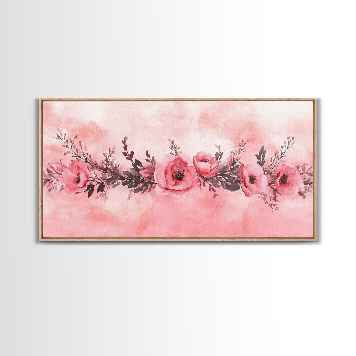 Floral Garland Canvas Print California Poppy Art Horizontal Wall Art Rustic Decor Farmhouse Style Wildflower Painting Gift Idea
