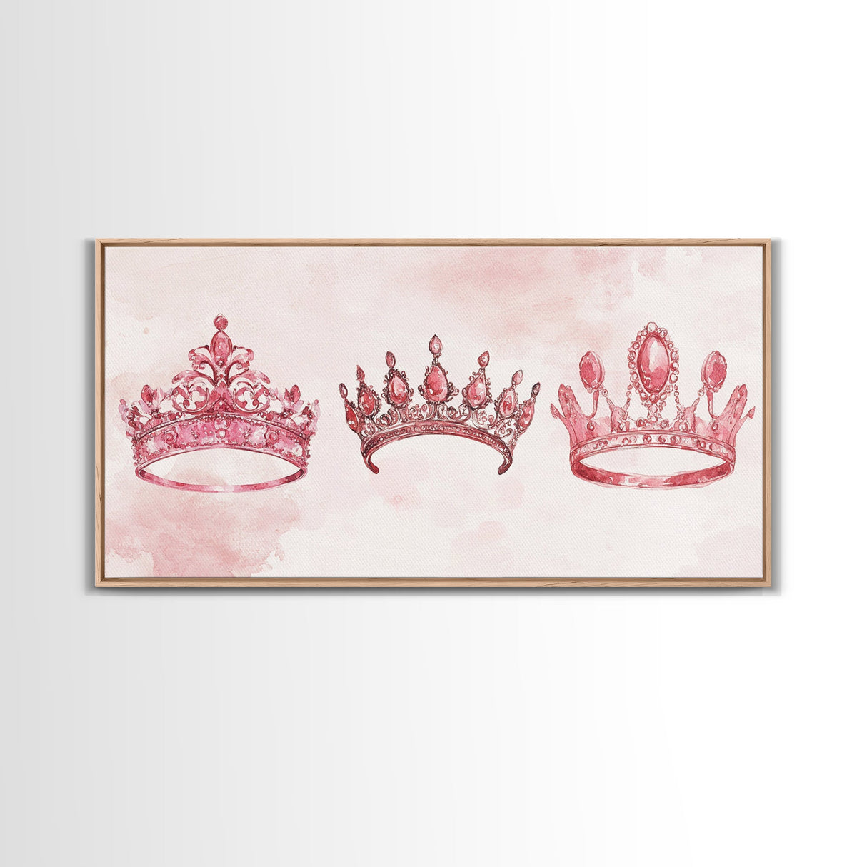 Pink Crown Trio Canvas Print Whimsical Art Princess Aesthetic Dorm Decor Light Pink Art Bedroom or Living Room Artwork Gift Idea