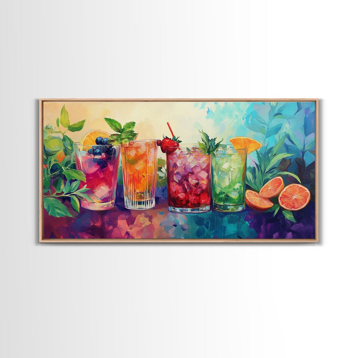 Refreshing Summer Drinks Canvas Print, Vibrant Foodie Kitchen Art, Colorful Beverage Wall Art, Dining Room Decor, Cocktail Party Art