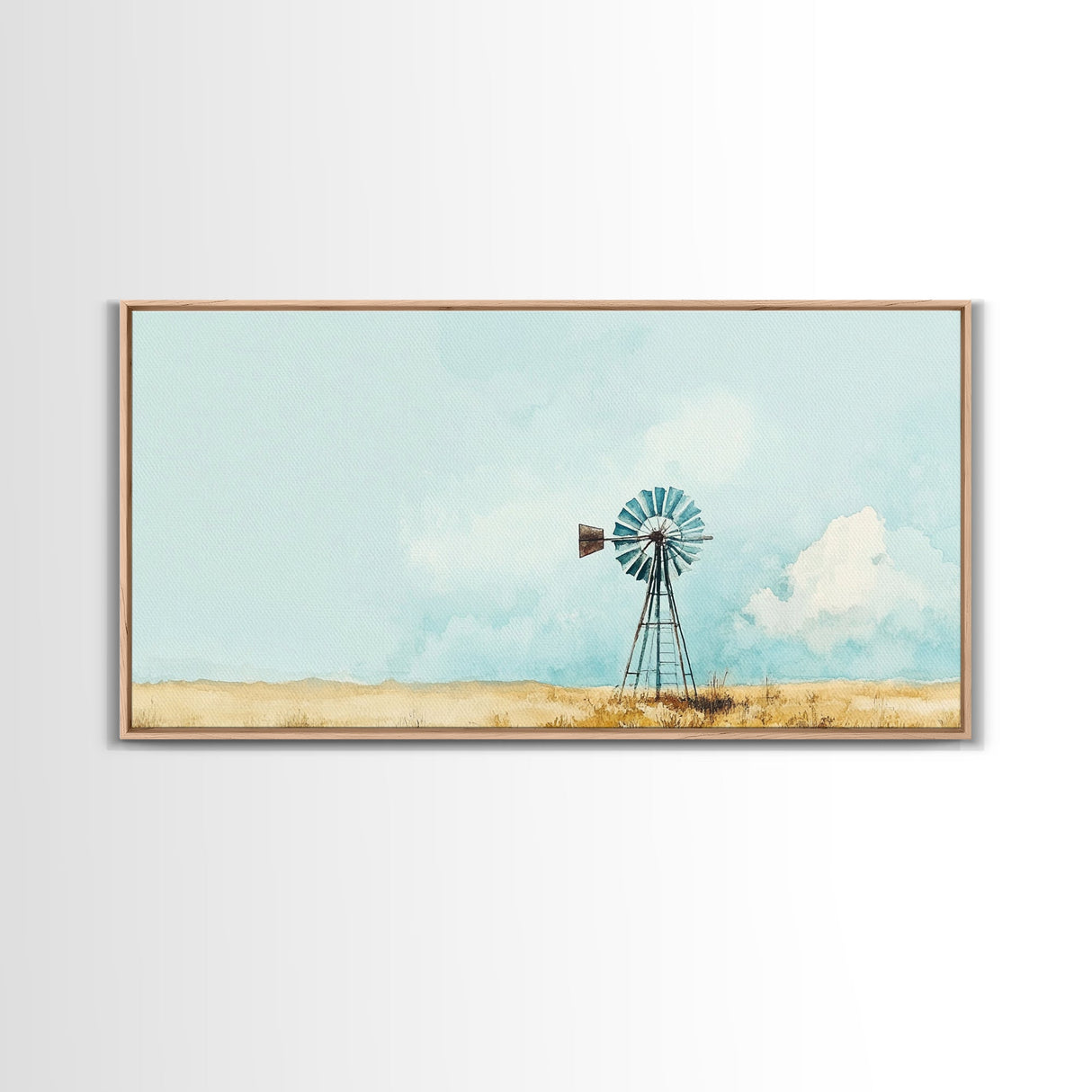 Minimalist Windmill Landscape Framed Canvas Print Above Couch Rustic Wall Art Coastal Inspired Bedroom Decor Horizontal Wall Art Idea